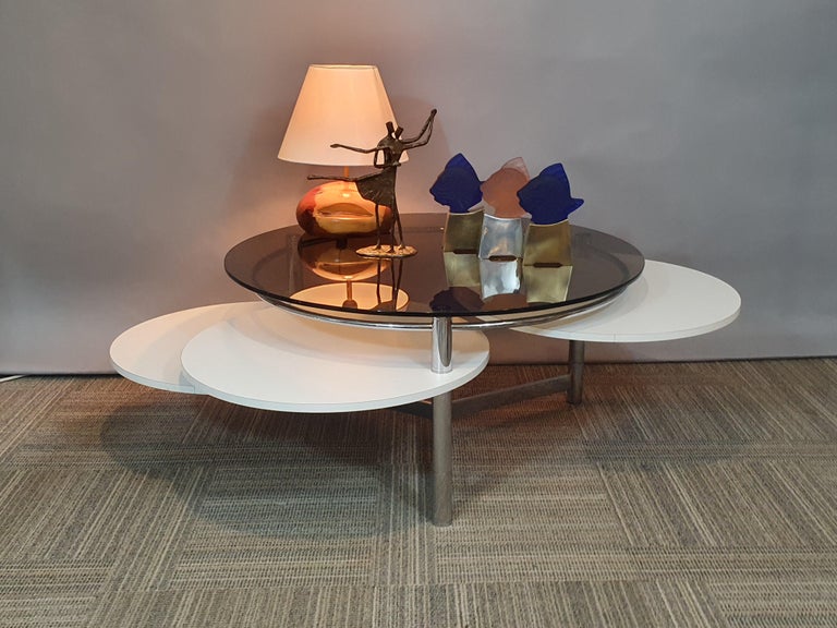 1970s Space Age Concentric Circle Smoked Glass Chrome And Formica Coffee Table At 1stdibs Concentric Circle Smoked Glass Chrome, Concentric Circles Coffee Tables