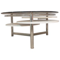 Used 1970s Space Age Concentric Circle Smoked Glass, Chrome and Formica Coffee Table