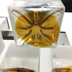 Lampadario cubico italiano in alluminio e vetro di Murano degli anni '70 di Sciolari