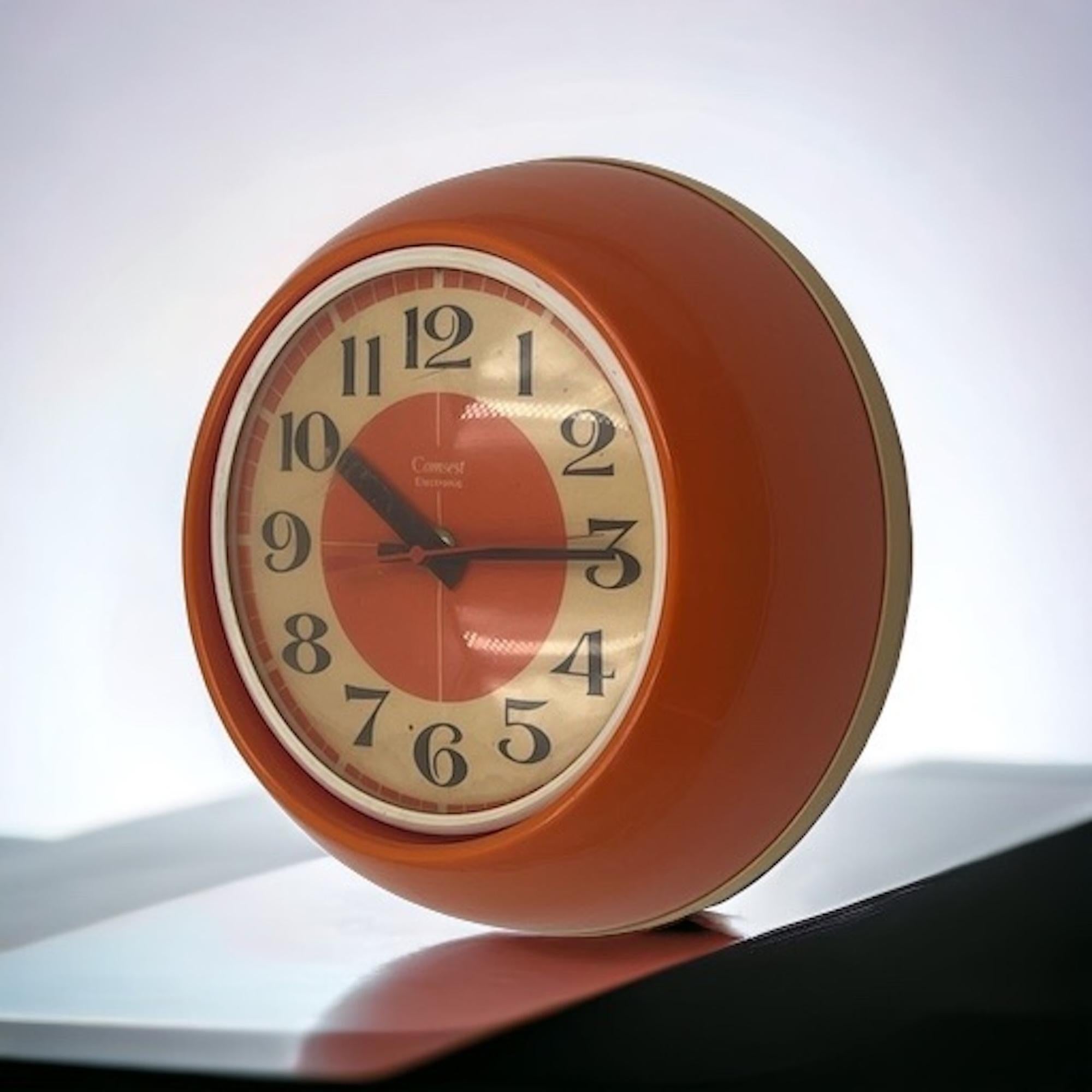 1970s Space Age Design Clock by Comsest - Rare Orange Decor Made in Italy 4