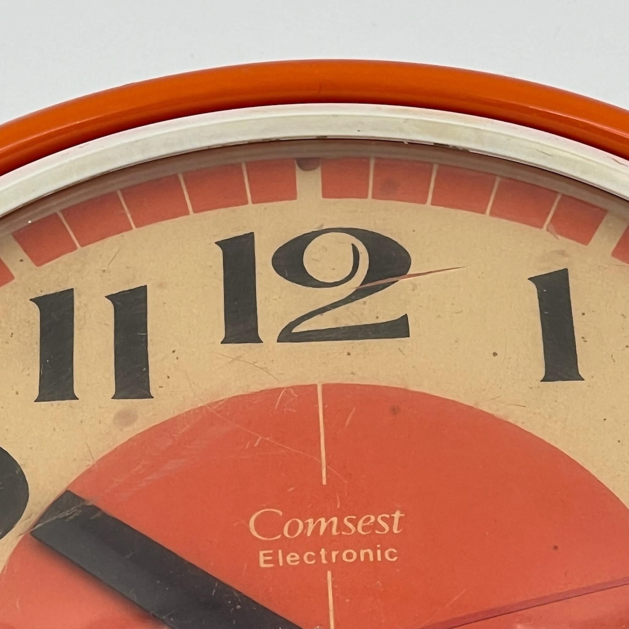 Italian 1970s Space Age Design Clock by Comsest - Rare Orange Decor Made in Italy