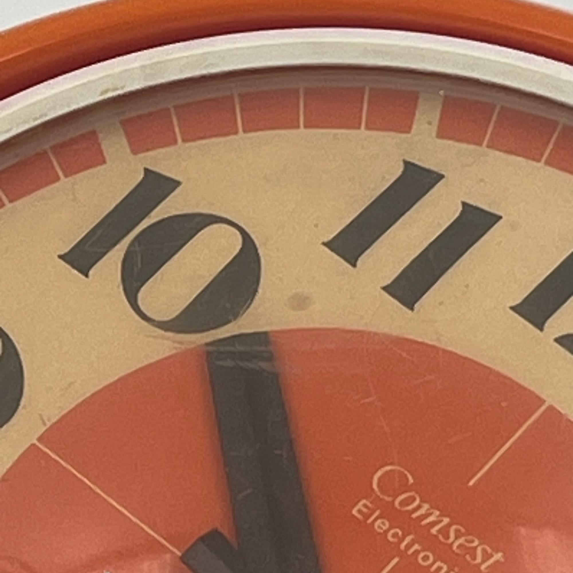 Late 20th Century 1970s Space Age Design Clock by Comsest - Rare Orange Decor Made in Italy
