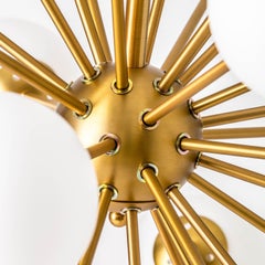 1970s Space Age Design Style Gilded Metal and White Opaline Glass Ceiling Lamp