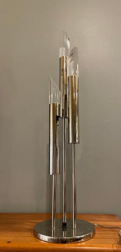 1970's Space Age Era Italian Table Lamp Chrome & Lucite