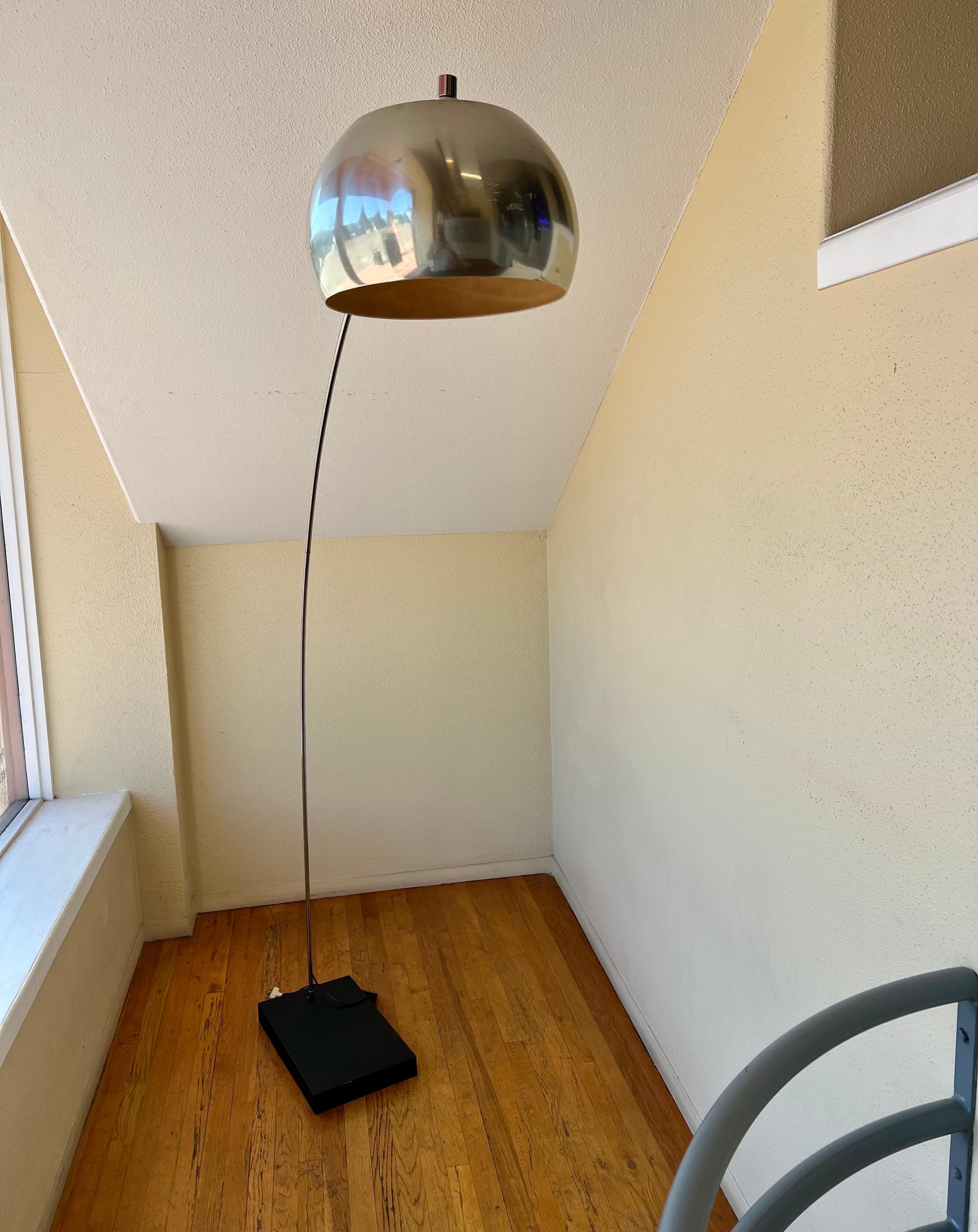 Fantasic Large space age floor lamp. circa 1970 chrome polished pipping with aluminium shade, and push-off switch all original condition comes apart for easy shipping the base comes off the shade, and the pipping splits, the condition its very clean