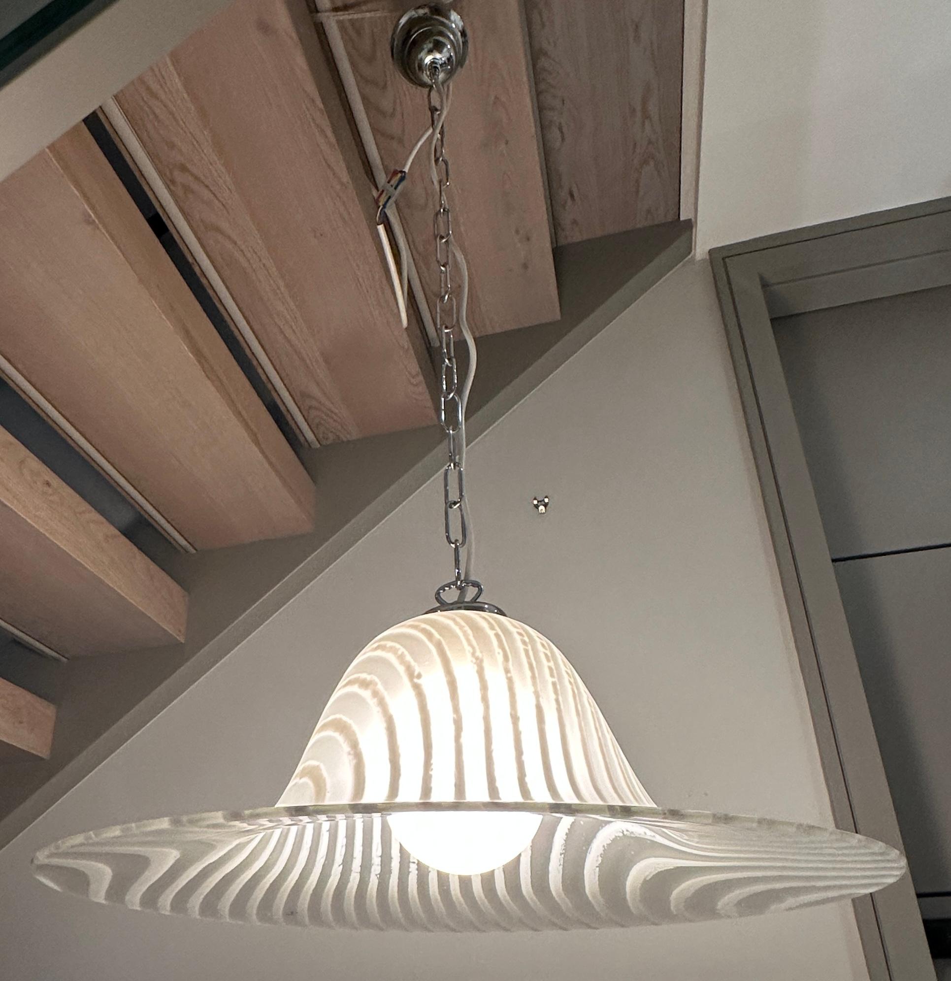 Ère spatiale 1970 Space AGE - Pendentif en verre rayé et chrome Pielle & Pützler en vente