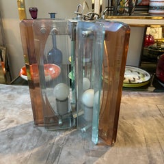 Colgante Italiano de Cristal Pesado Verde y Rosa de la Era Espacial de 1970 de Lupi Cristal Luxor