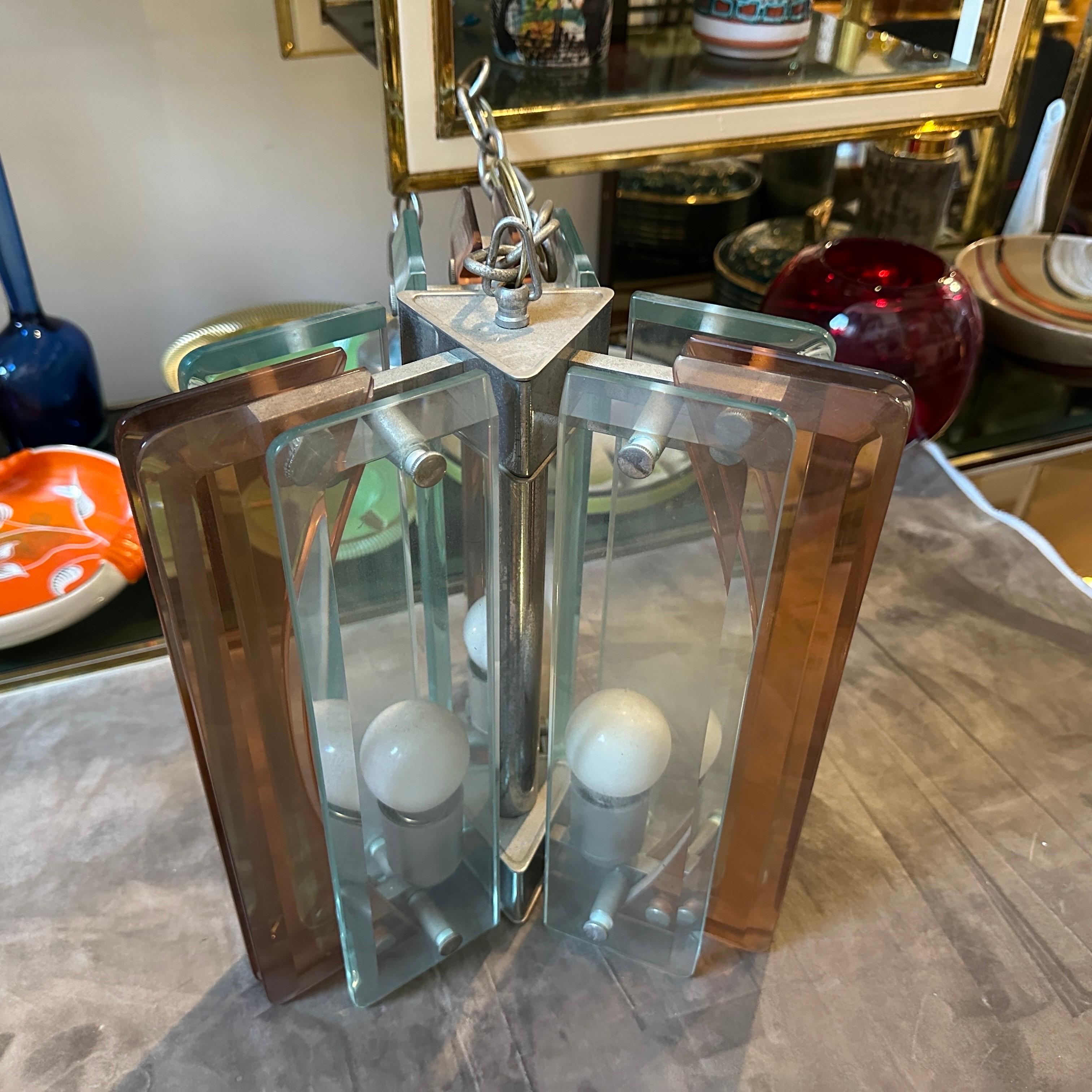 Colgante Italiano de Cristal Pesado Verde y Rosa de la Era Espacial de 1970 de Lupi Cristal Luxor Era espacial en venta