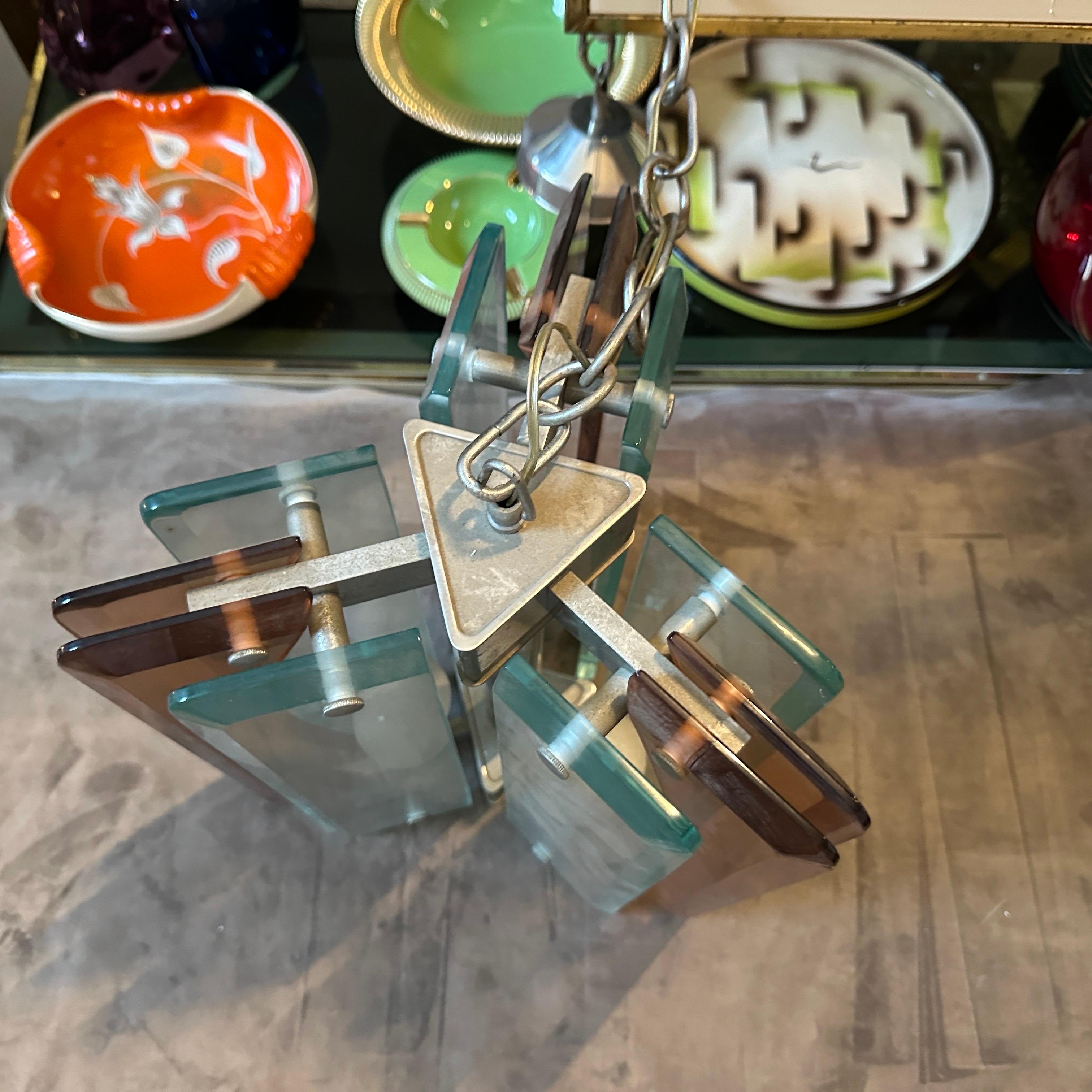 Colgante Italiano de Cristal Pesado Verde y Rosa de la Era Espacial de 1970 de Lupi Cristal Luxor en Bueno estado para la venta en Aci Castello, IT