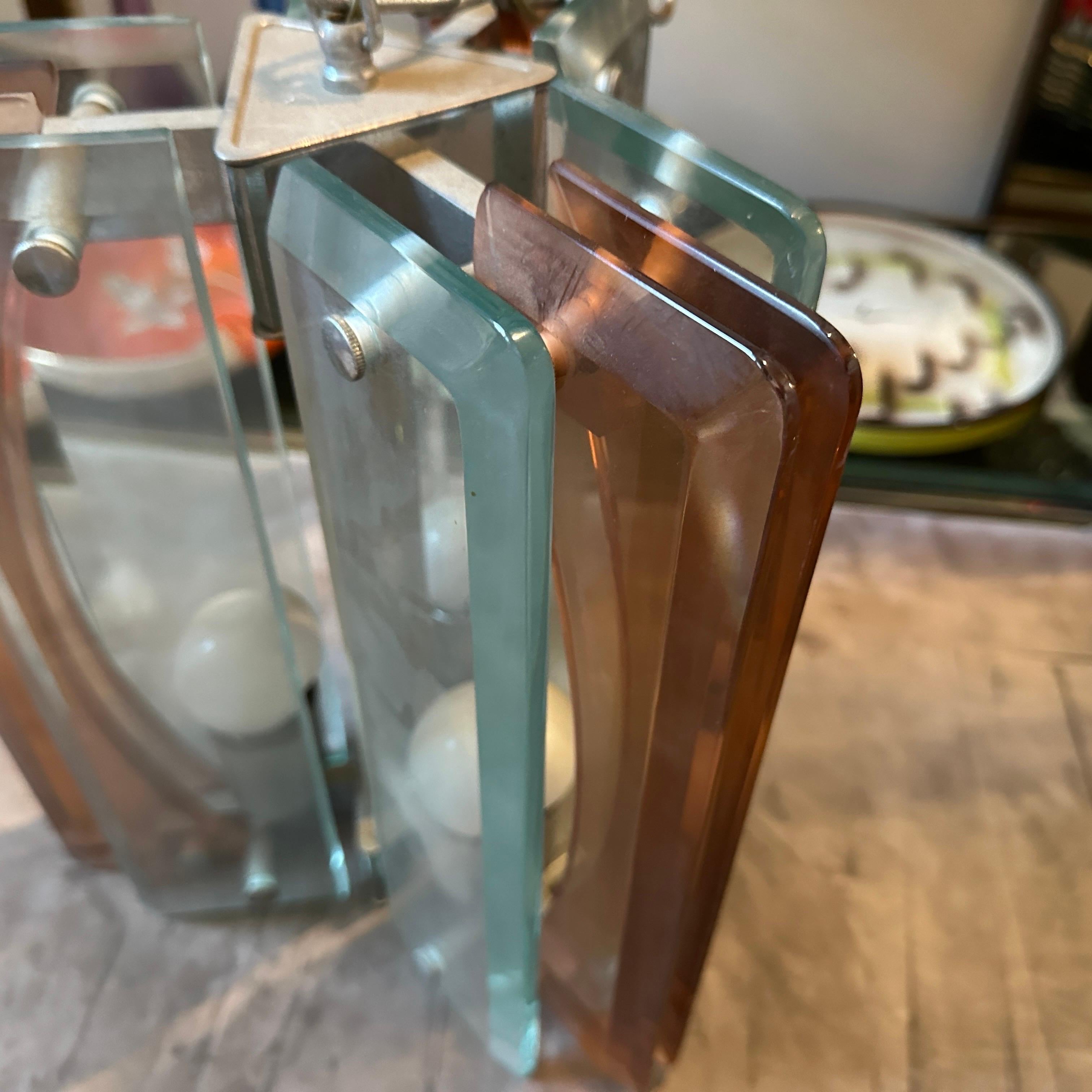 Colgante Italiano de Cristal Pesado Verde y Rosa de la Era Espacial de 1970 de Lupi Cristal Luxor siglo XX en venta