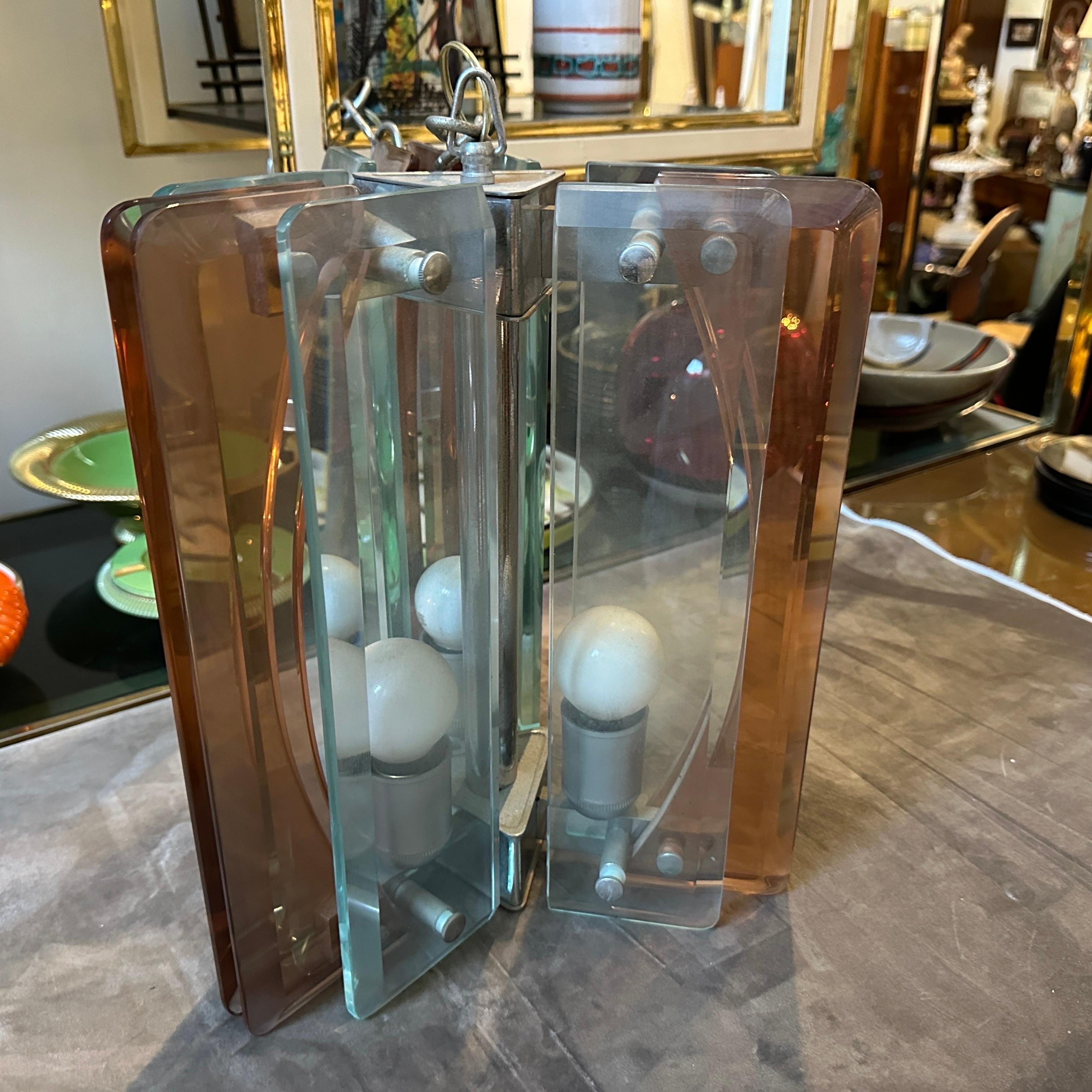 Colgante Italiano de Cristal Pesado Verde y Rosa de la Era Espacial de 1970 de Lupi Cristal Luxor en venta 1