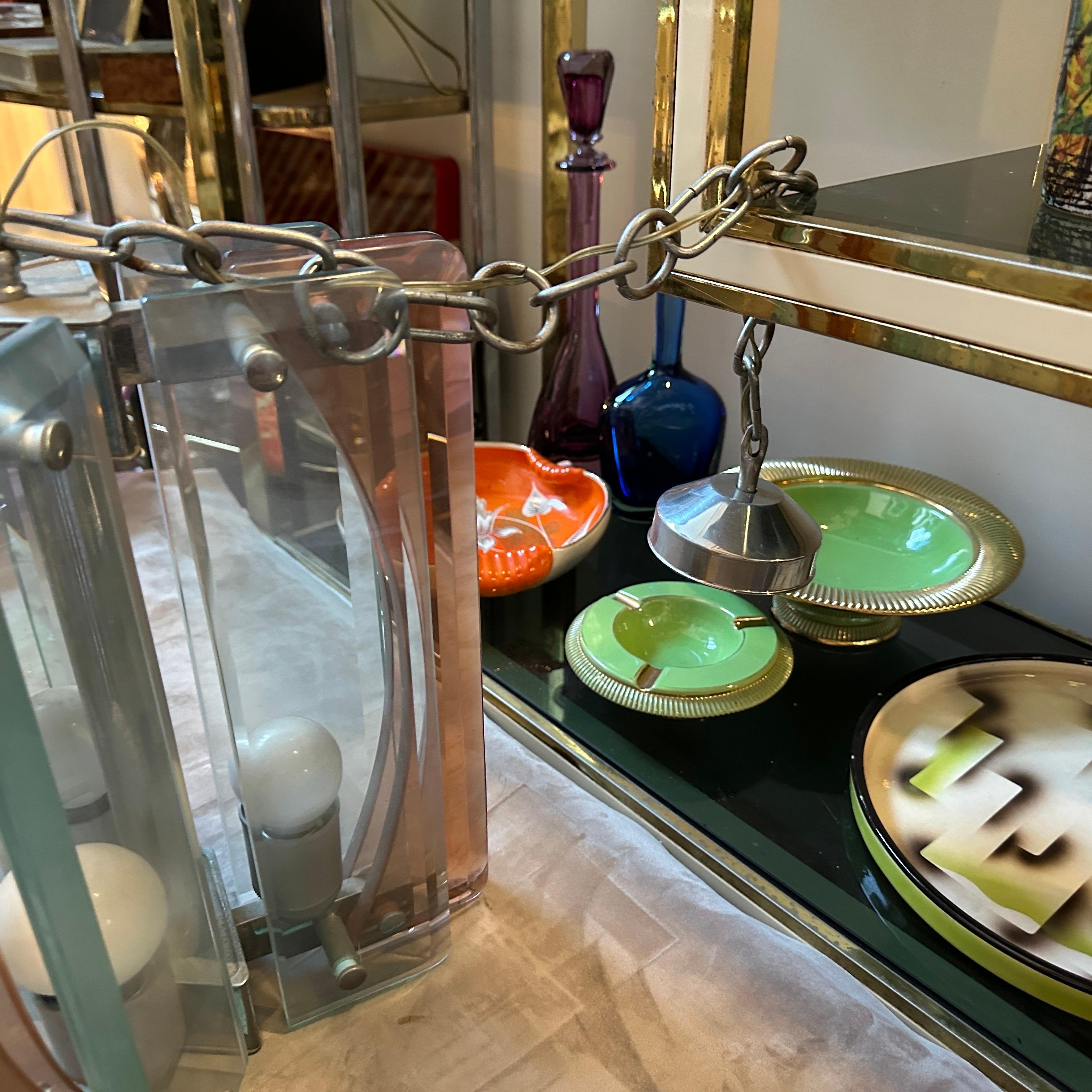Colgante Italiano de Cristal Pesado Verde y Rosa de la Era Espacial de 1970 de Lupi Cristal Luxor en venta 2