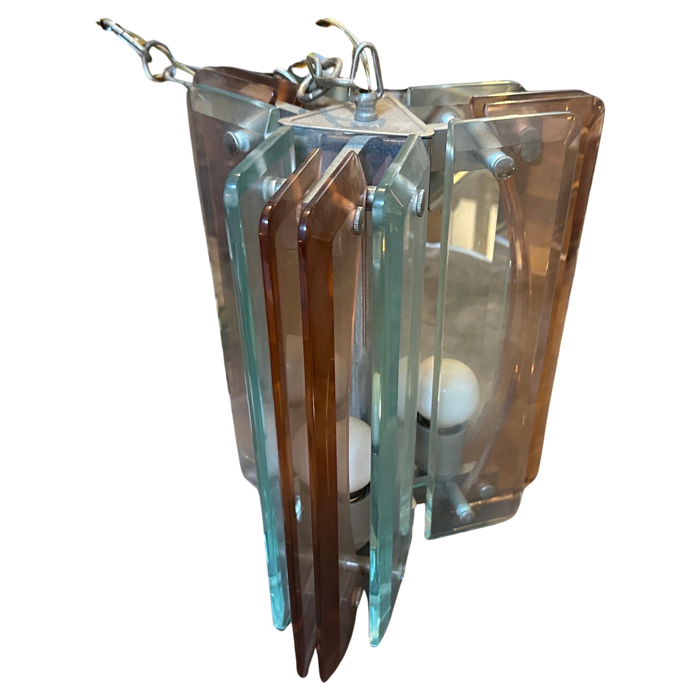1970s Space Age Green and Pink Heavy Glass Italian Pendant by Lupi Cristal Luxor