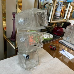 Apparecchi di illuminazione in acciaio e vetro di Murano color ghiaccio degli anni '70 di Toso