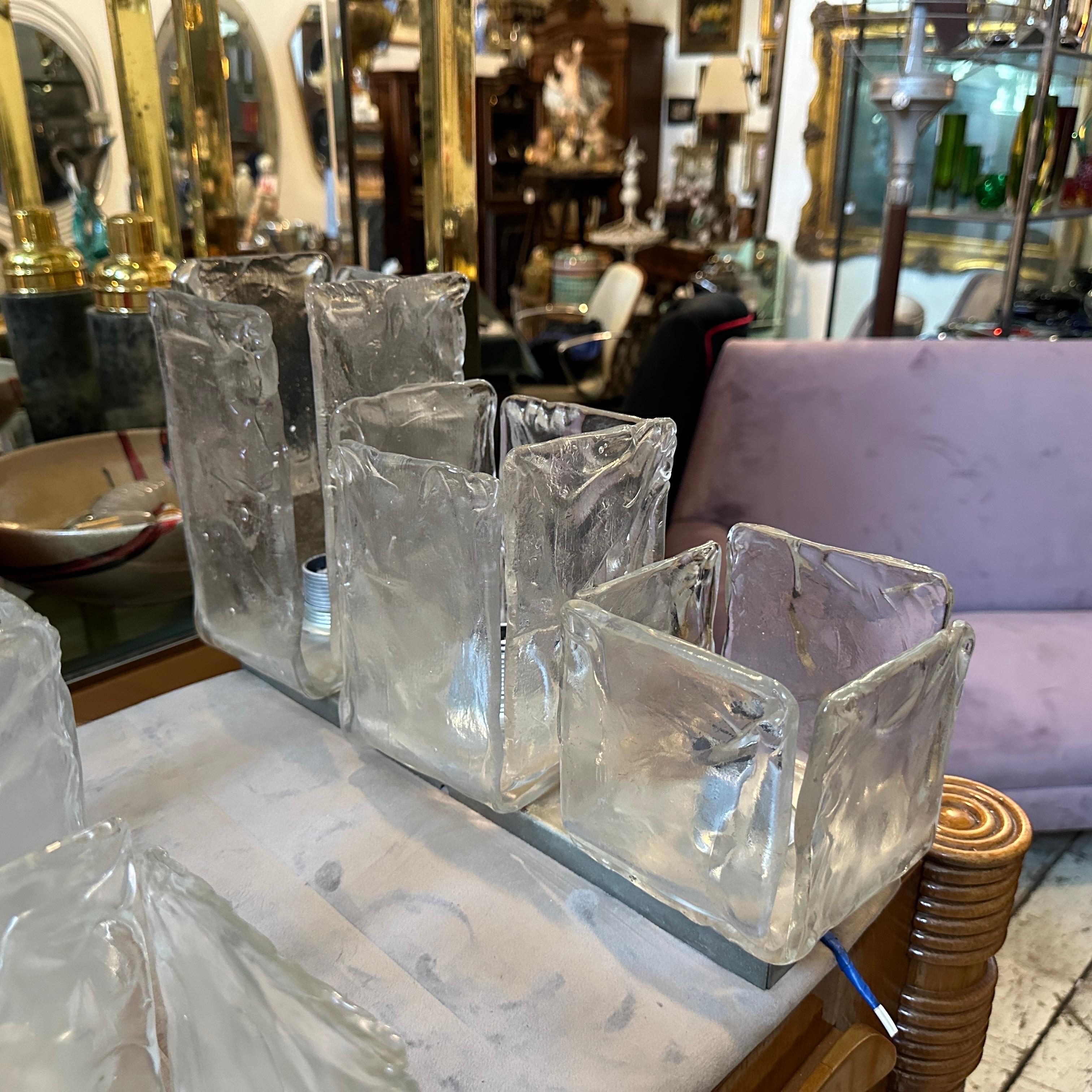 Acier Luminaires en verre de Murano glacé de l'ère spatiale des années 1970 par Toso en vente