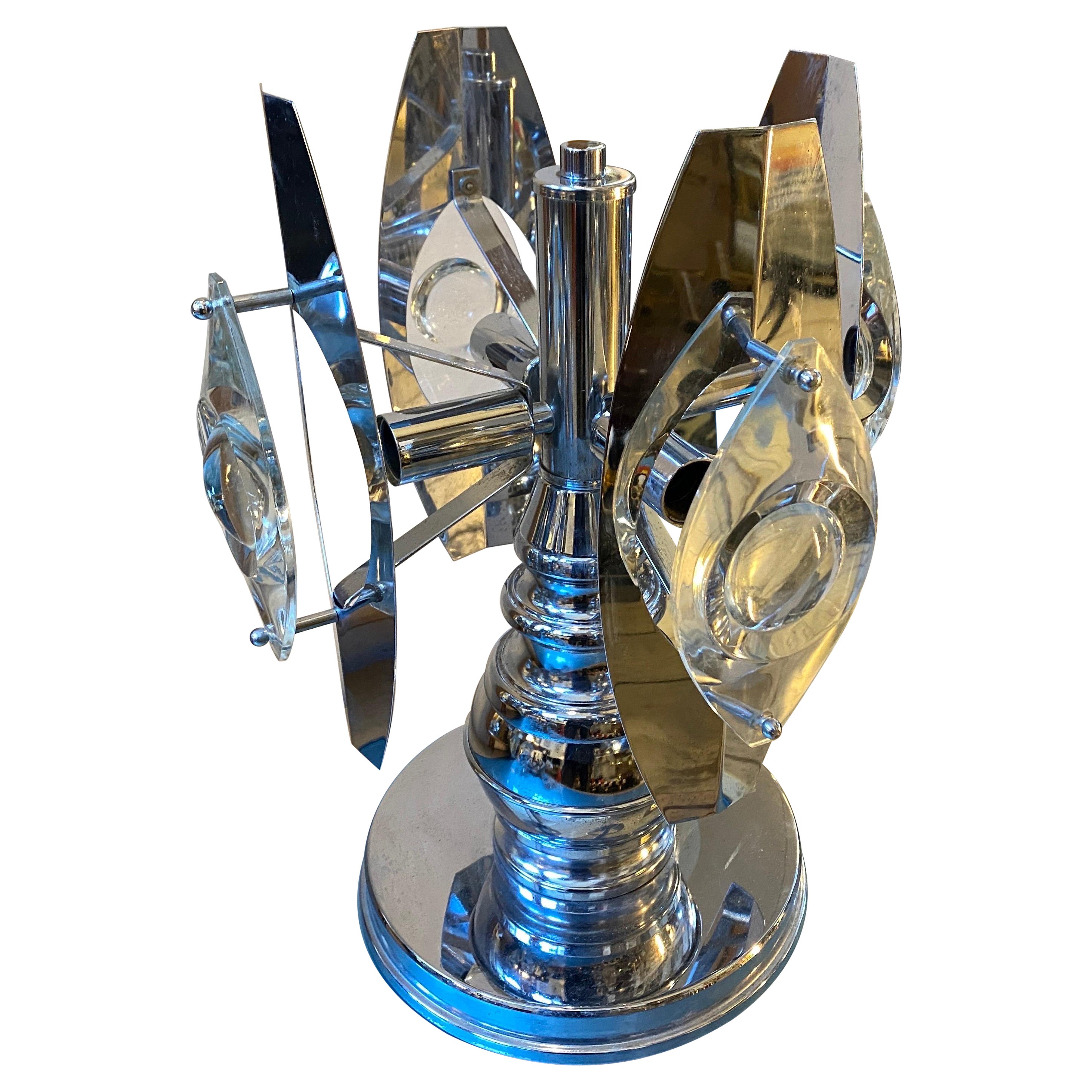 Lampada da tavolo italiana A Space Age in acciaio cromato e vetro di Oscar Torlasco degli anni '70