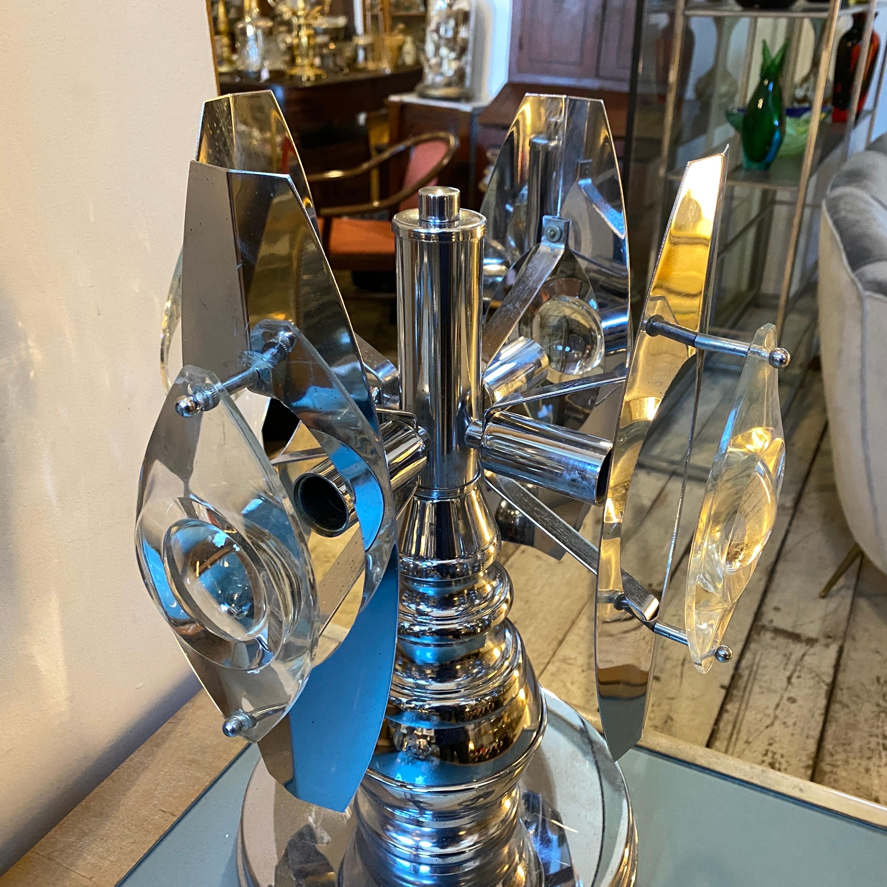 1970s Space Age Italian Chromed Steel and Glass Table Lamp by Oscar Torlasco For Sale 1