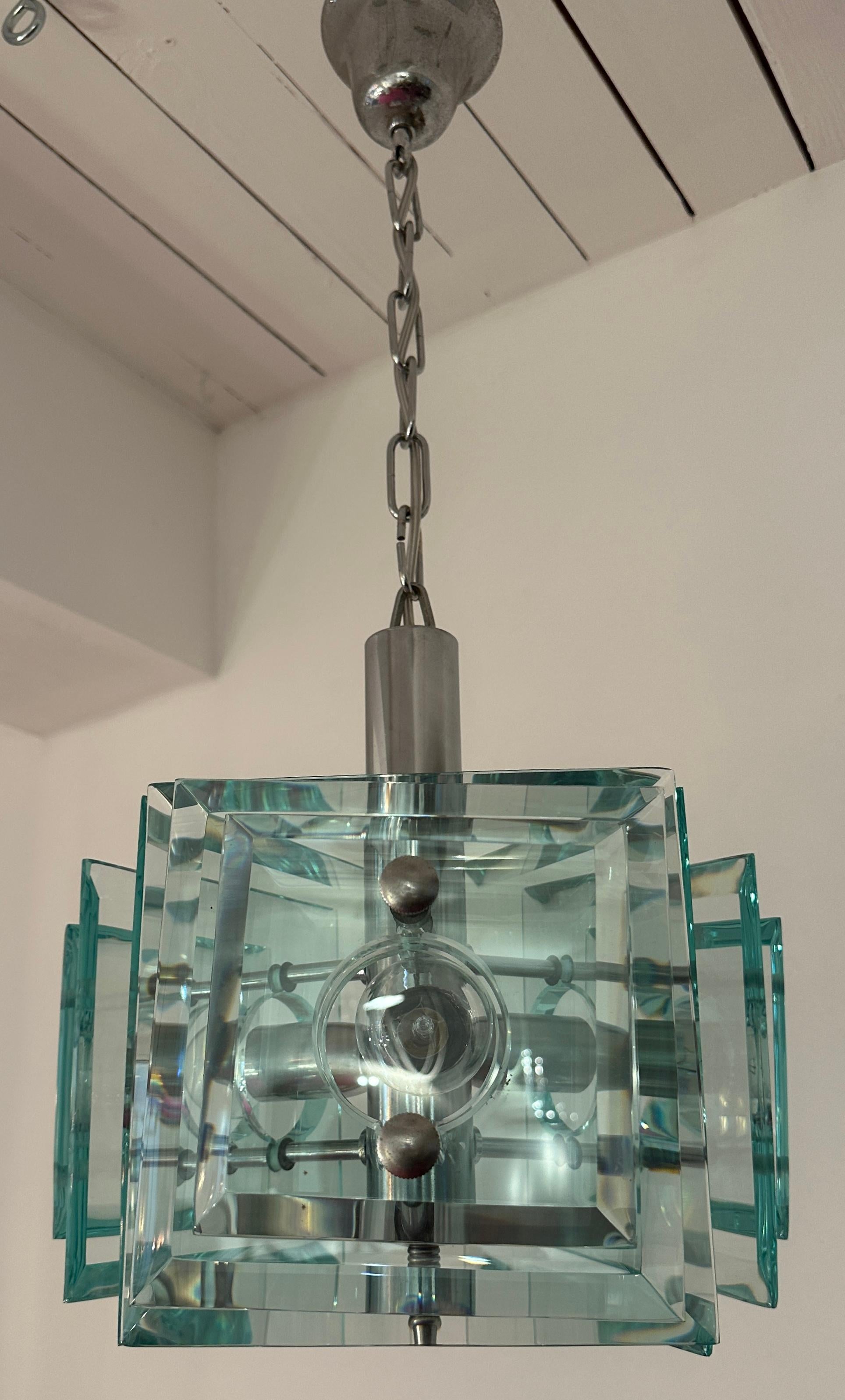 1970s Space Age Italian Square Pale Green Glass Chandelier By Lupi Cristal Luxor 9