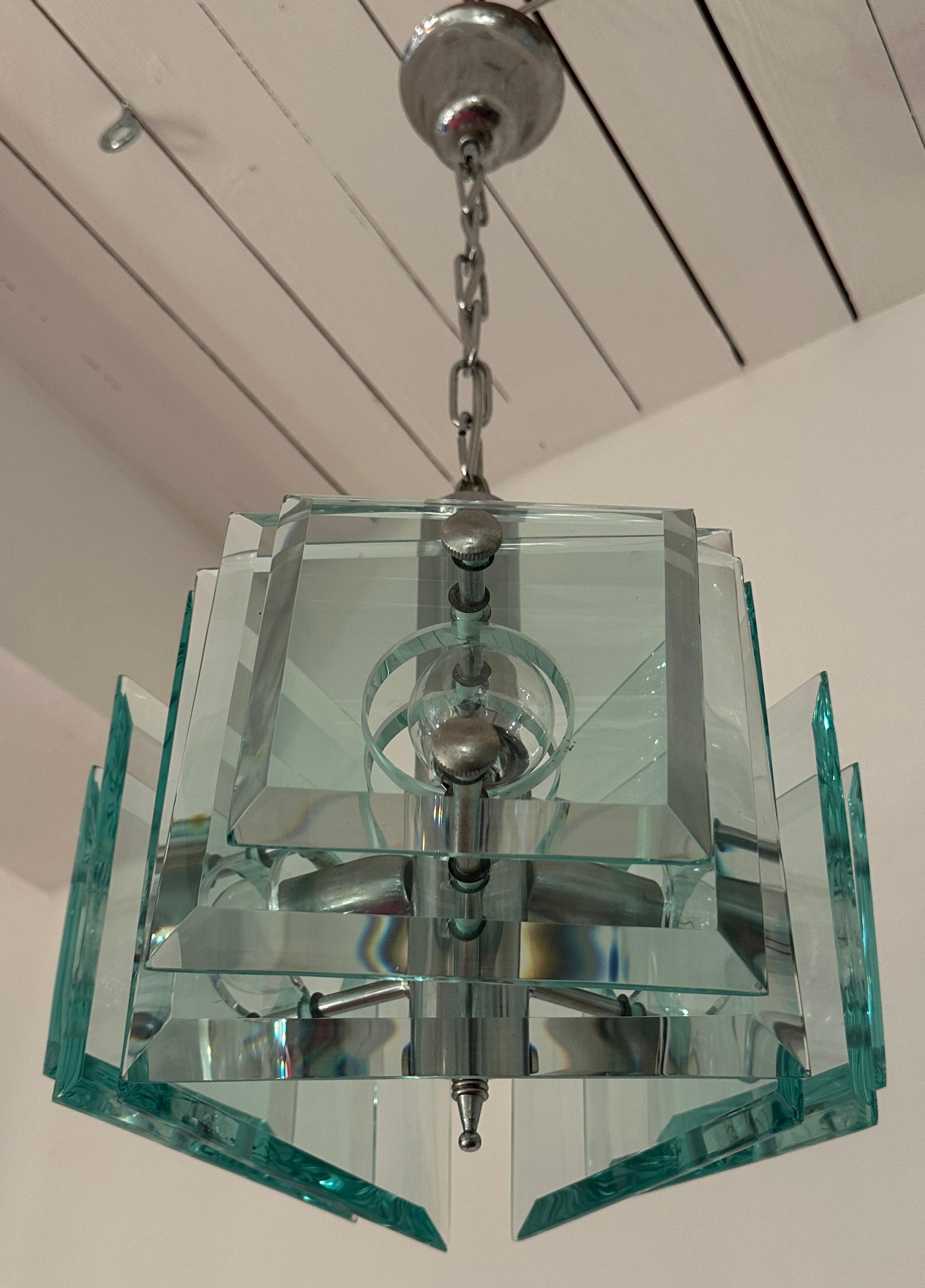 1970s Space Age Italian Square Pale Green Glass Chandelier By Lupi Cristal Luxor 10