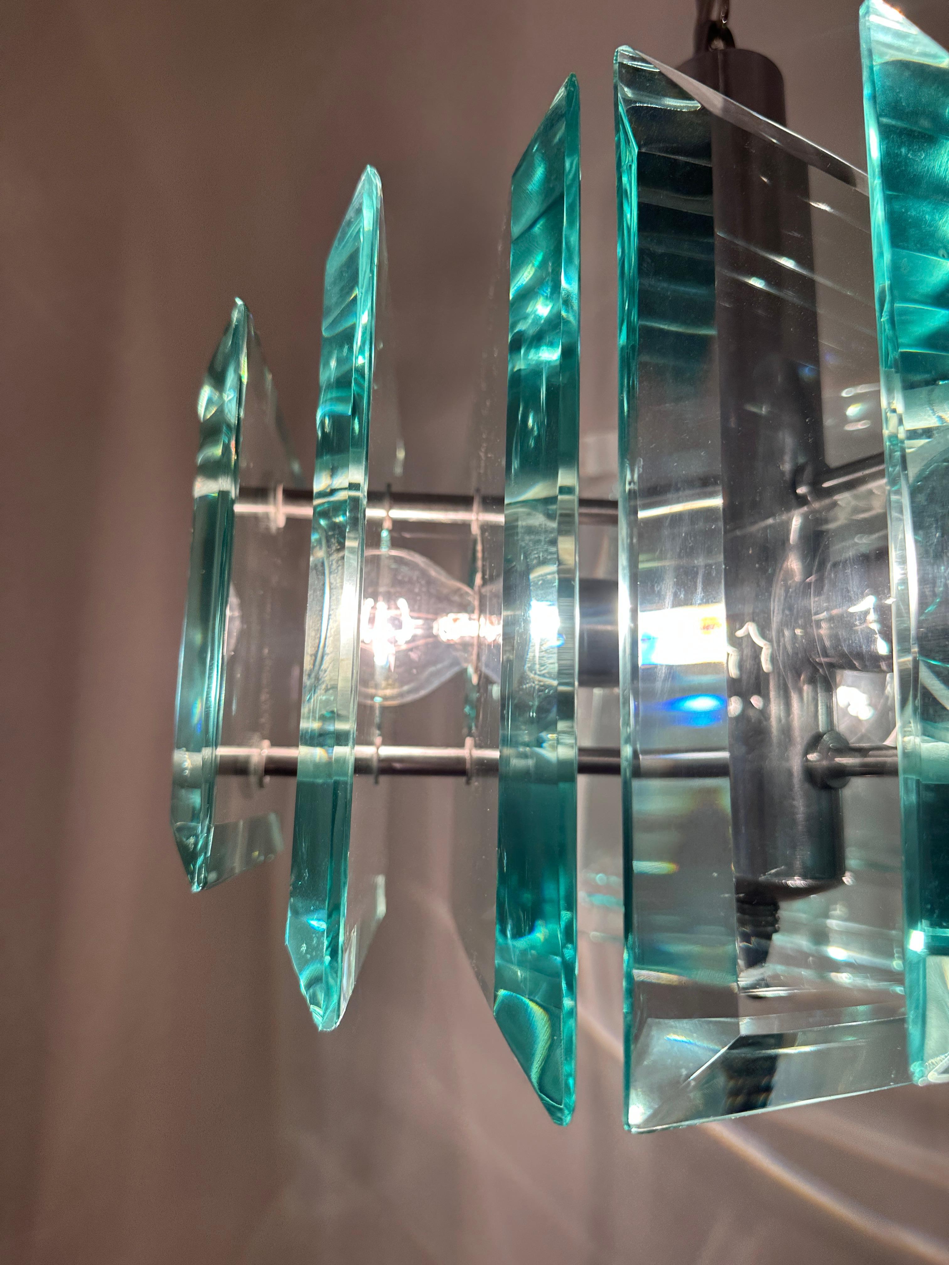 1970s Space Age Italian Square Pale Green Glass Chandelier By Lupi Cristal Luxor 6