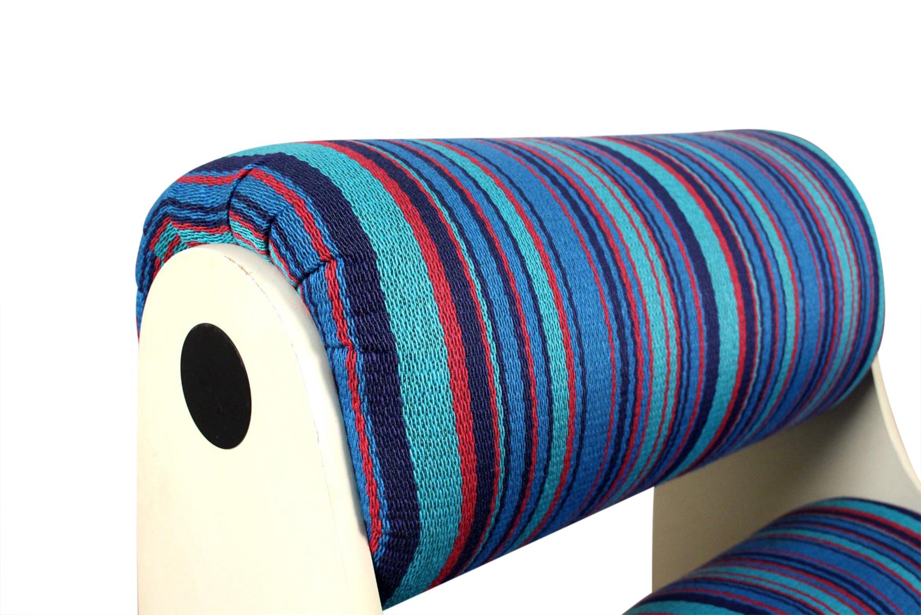 Swedish 1970s Space Age Lounge Chair in Blue Striped Wool For Sale
