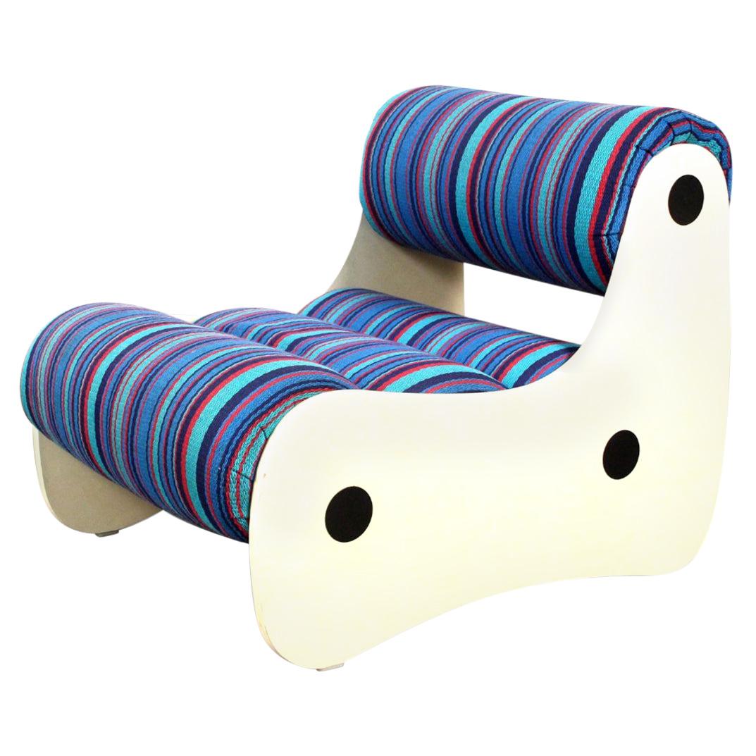 1970s Space Age Lounge Chair in Blue Striped Wool