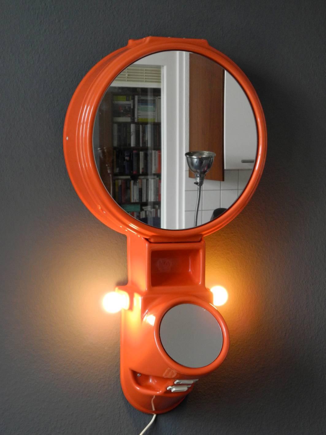 1970s Space Age Mirror Cabinet with Lighting and Foldable Mirror, Made in Italy 4