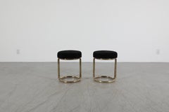 1970s Space Age MOD Vanity Stool, Gold-Plated Brass, Black Upholstery