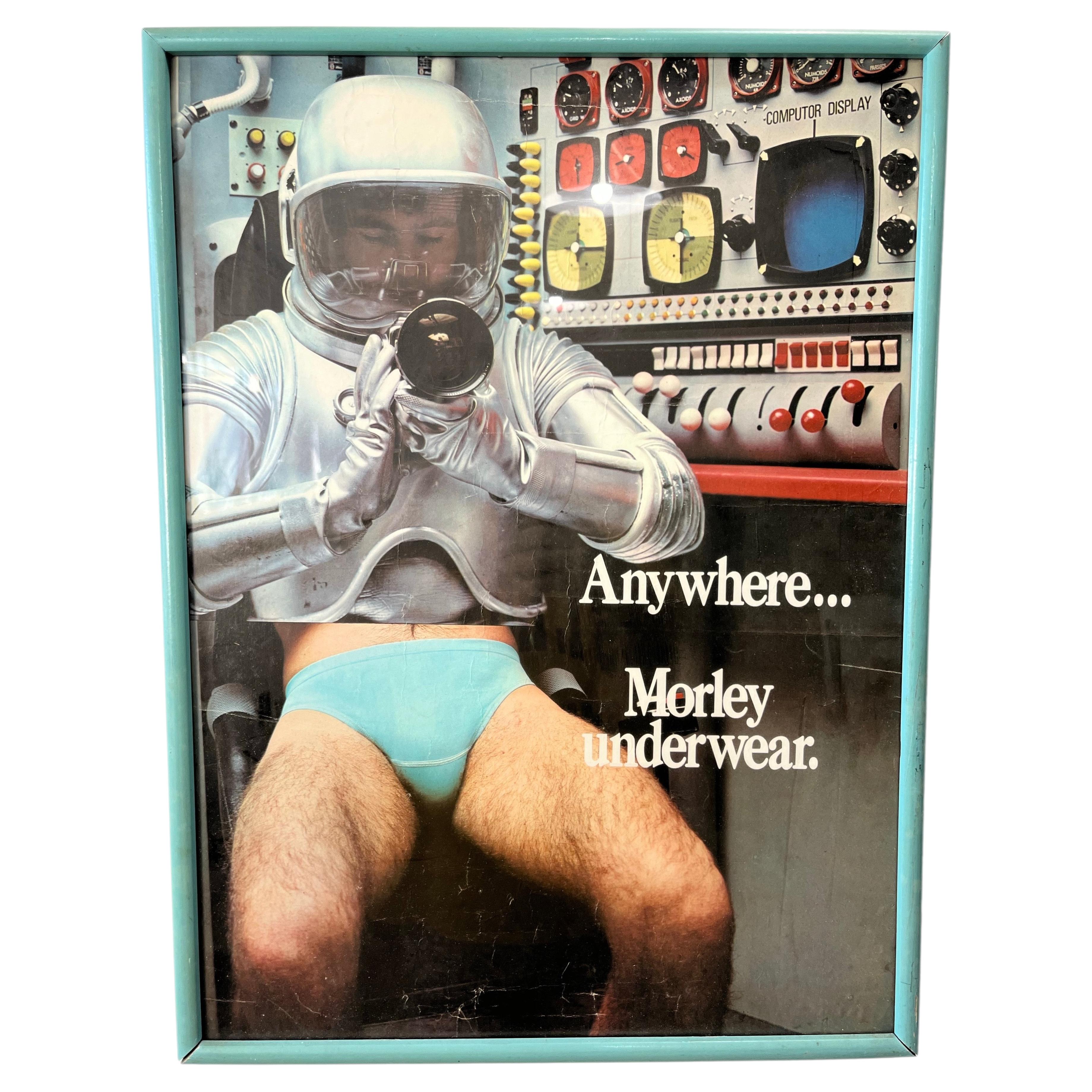 1970s Space Age Morley Underwear Advertising Poster in Original Frame For Sale