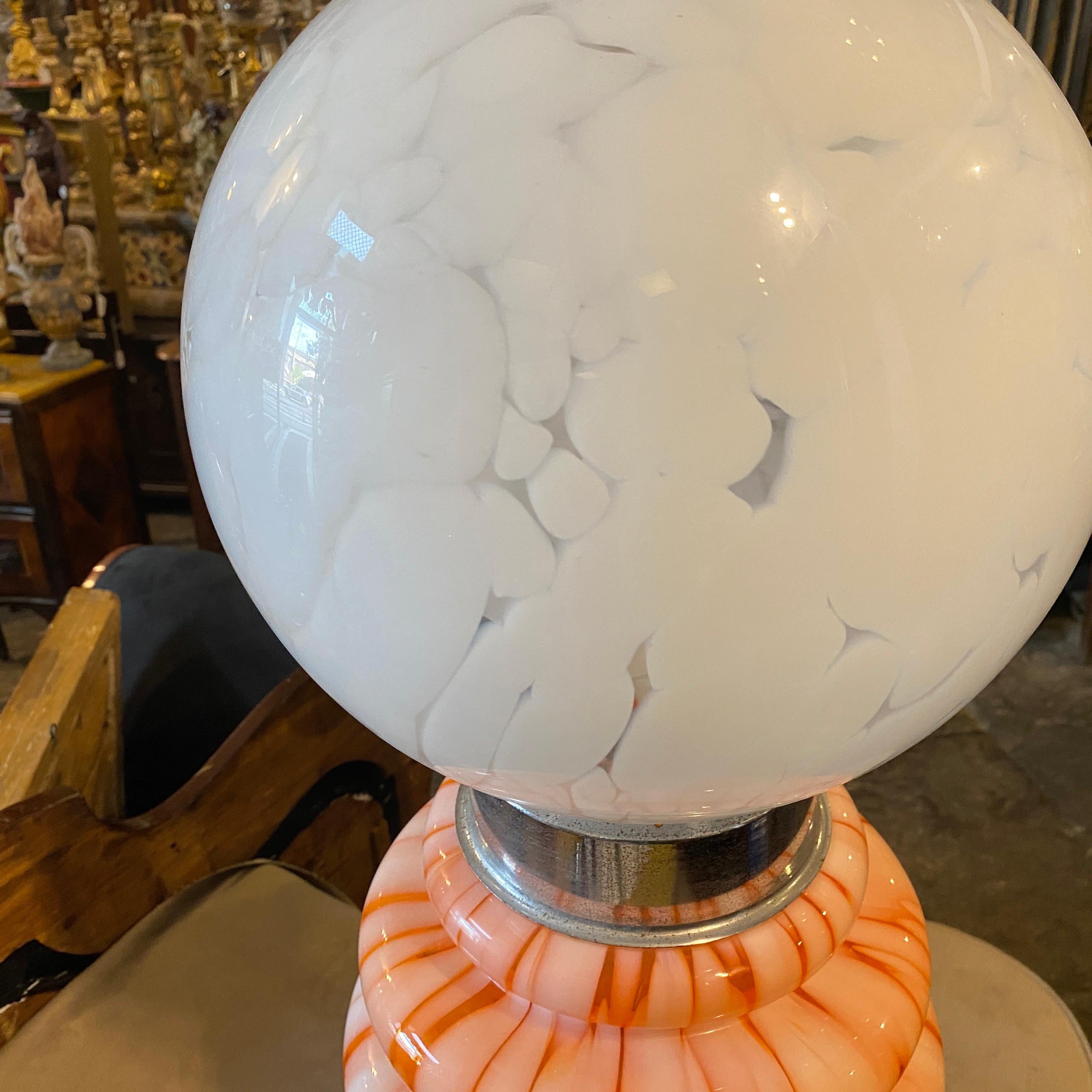 1970s Space Age Orange and White Glass Italian Table Lamp by Mazzega In Good Condition In Aci Castello, IT
