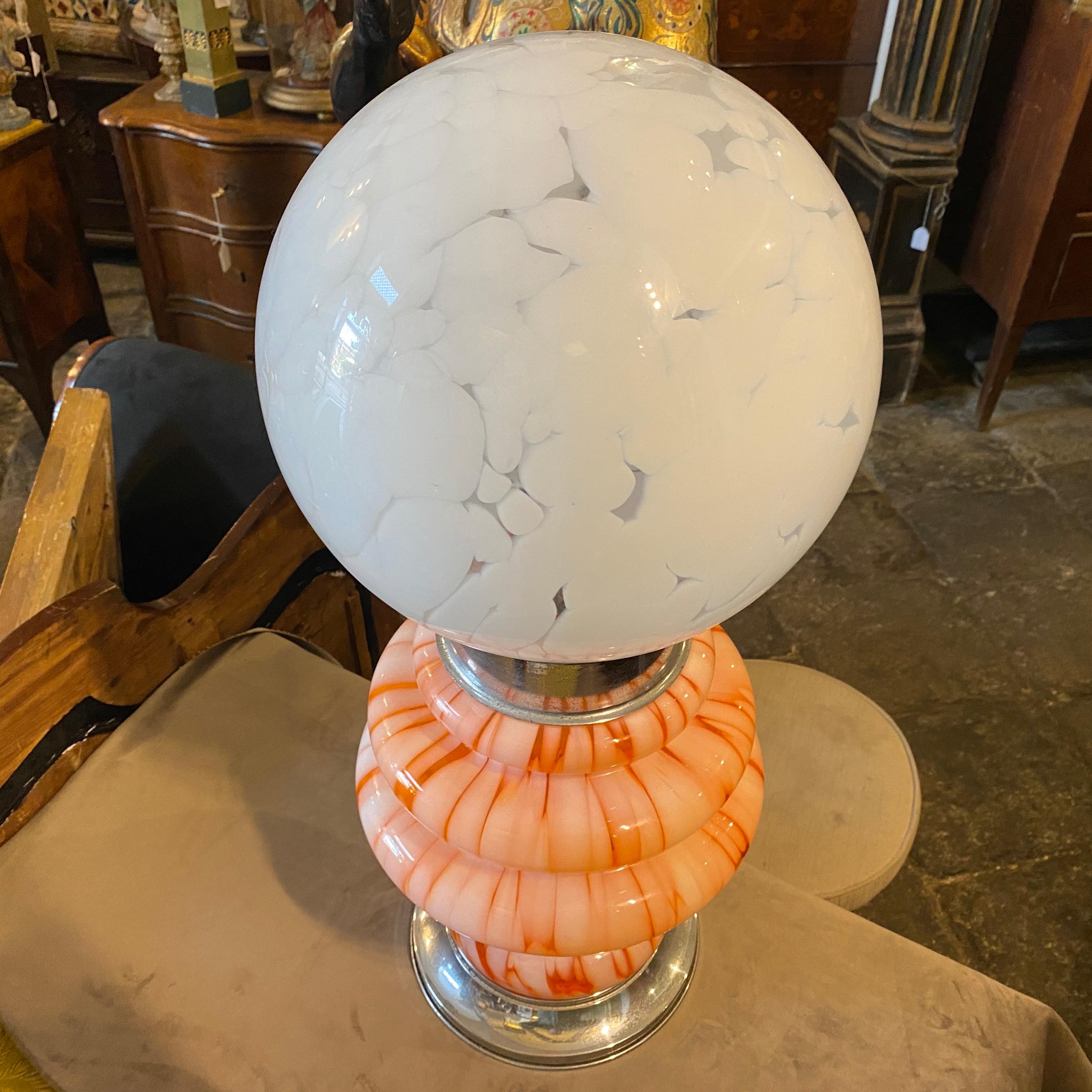 20th Century 1970s Space Age Orange and White Glass Italian Table Lamp by Mazzega
