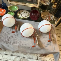 1970s Space Age Orange Metal and White Opaline Italian Wall Sconces