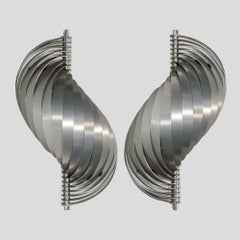 Paar Wandleuchter, Space Age, Französisch, Design von Henri Mathieu Bend, Alluminium, 1970er Jahre