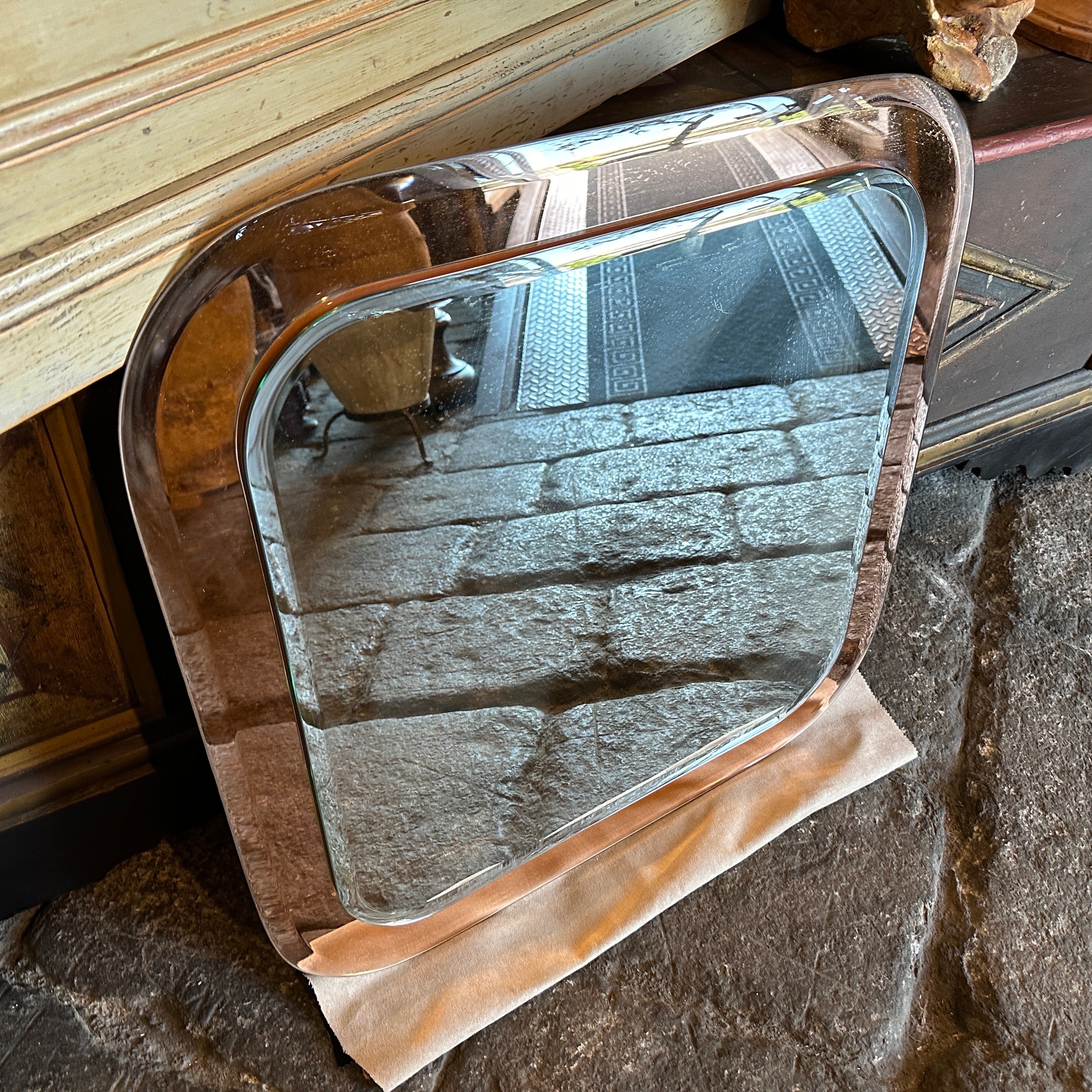 Quadratischer Wandspiegel aus rosa und klarem Glas von Lupi Cristal Luxor, Space Age, 1970er Jahre im Angebot 1