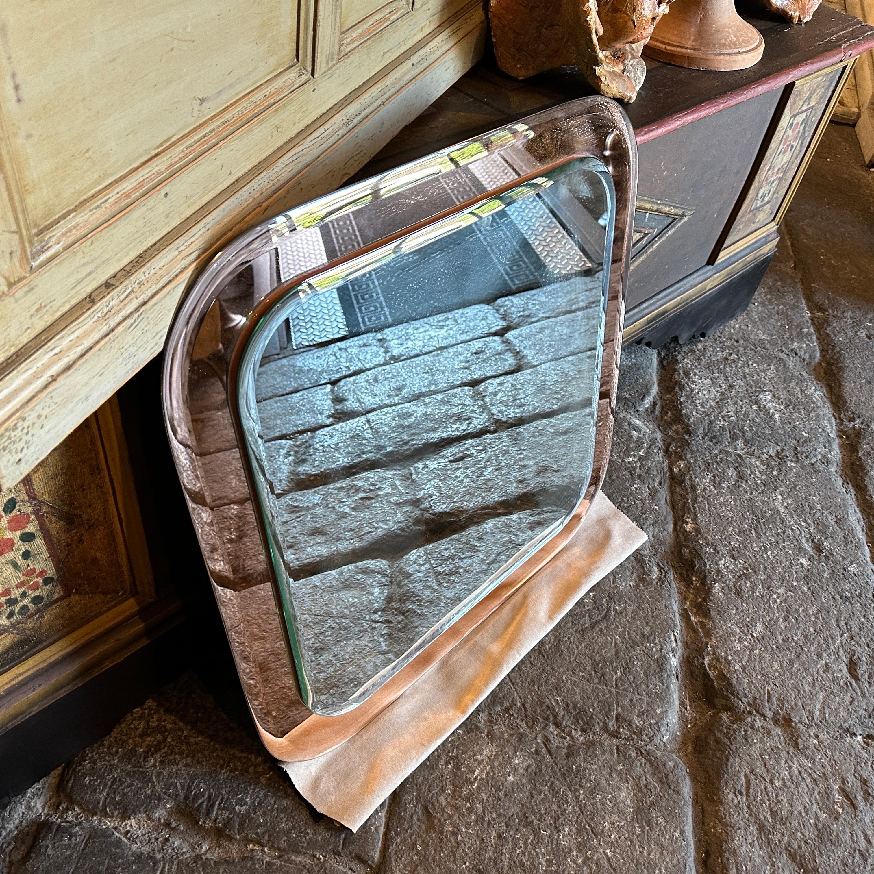 Quadratischer Wandspiegel aus rosa und klarem Glas von Lupi Cristal Luxor, Space Age, 1970er Jahre im Angebot 3