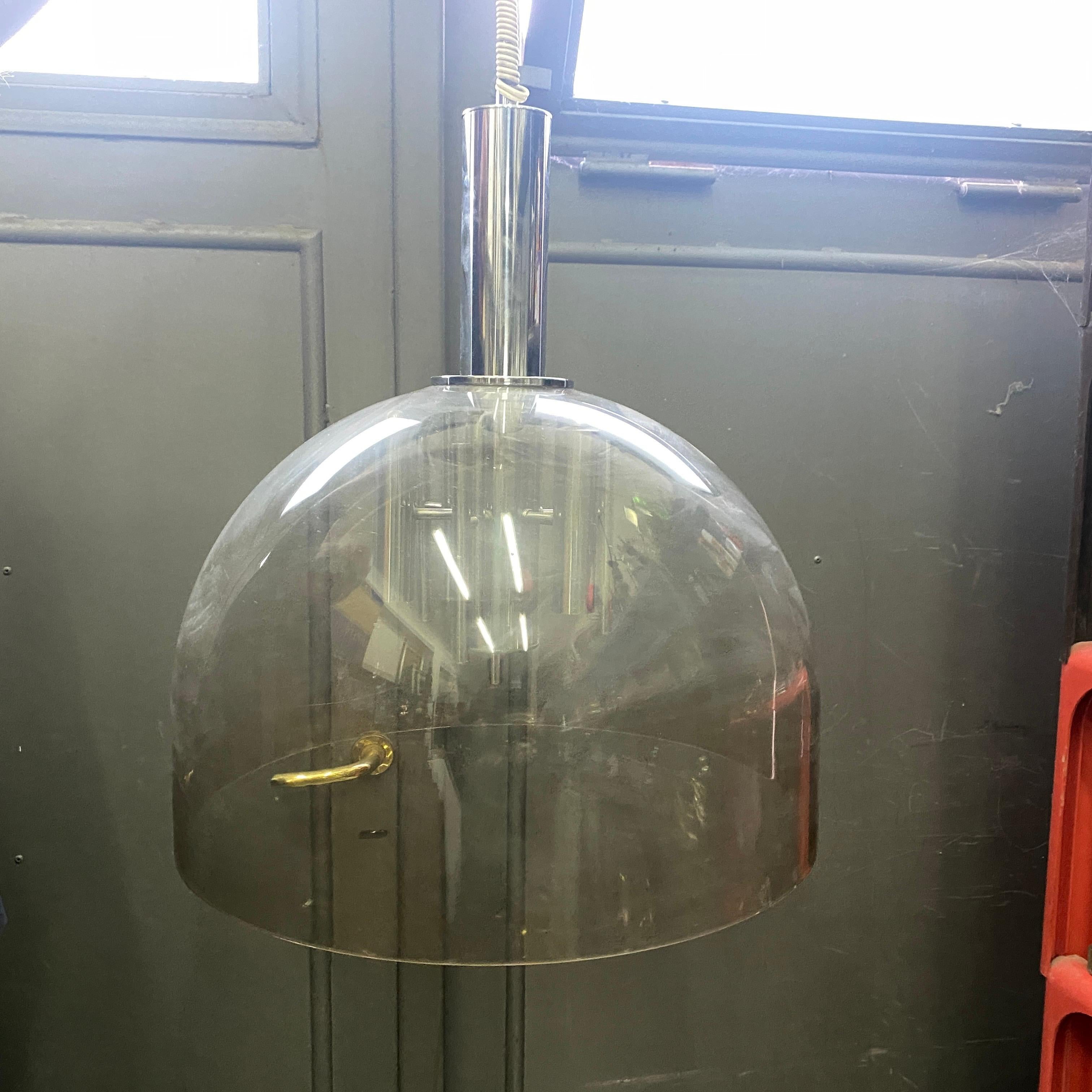1970s Space Age Gray Plexiglass And Chromed Metal Italian Pendant For Sale 4