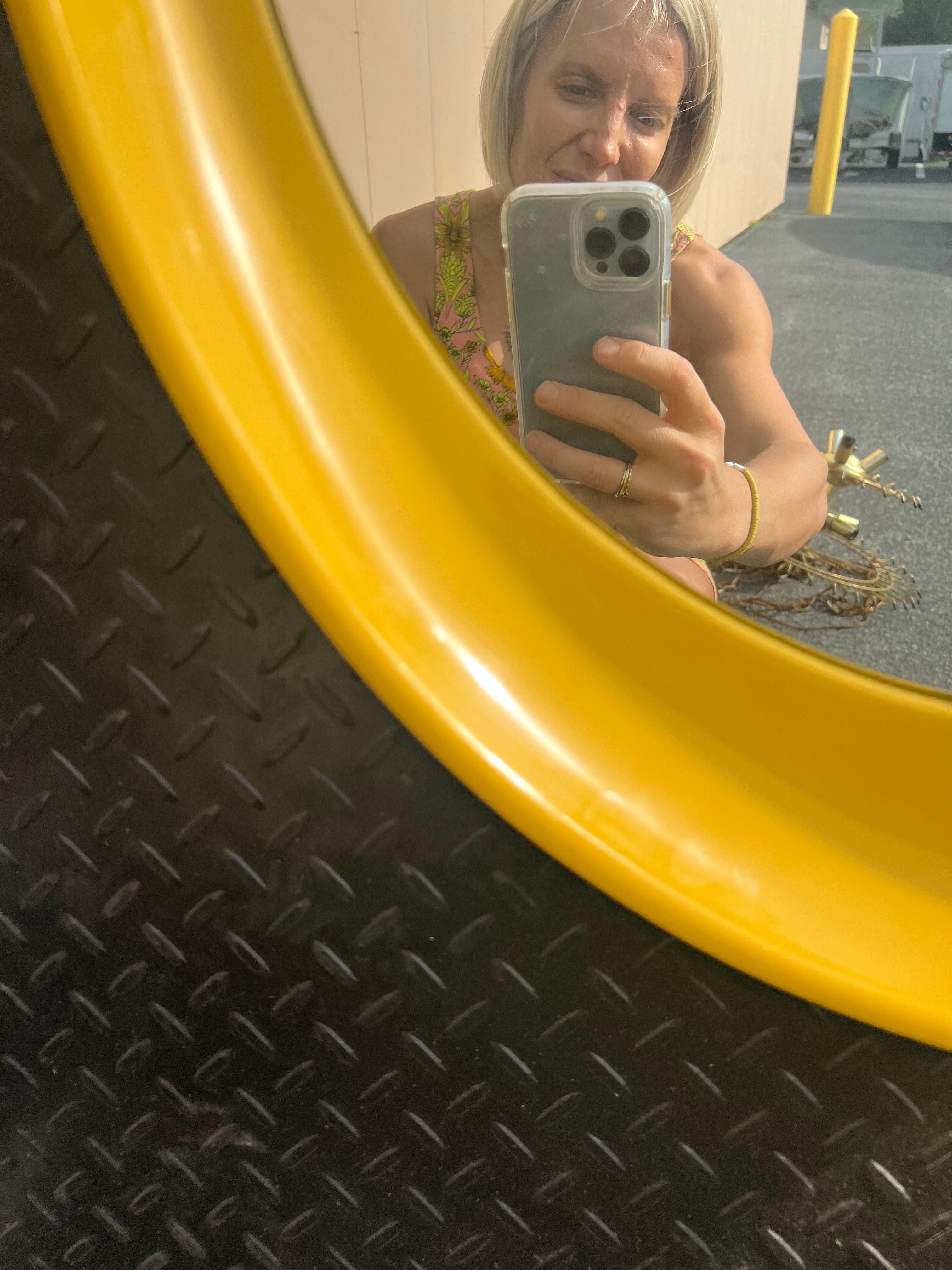 Unknown 1970’s Space Age Pop Art Yellow Plastic Curved Mirror