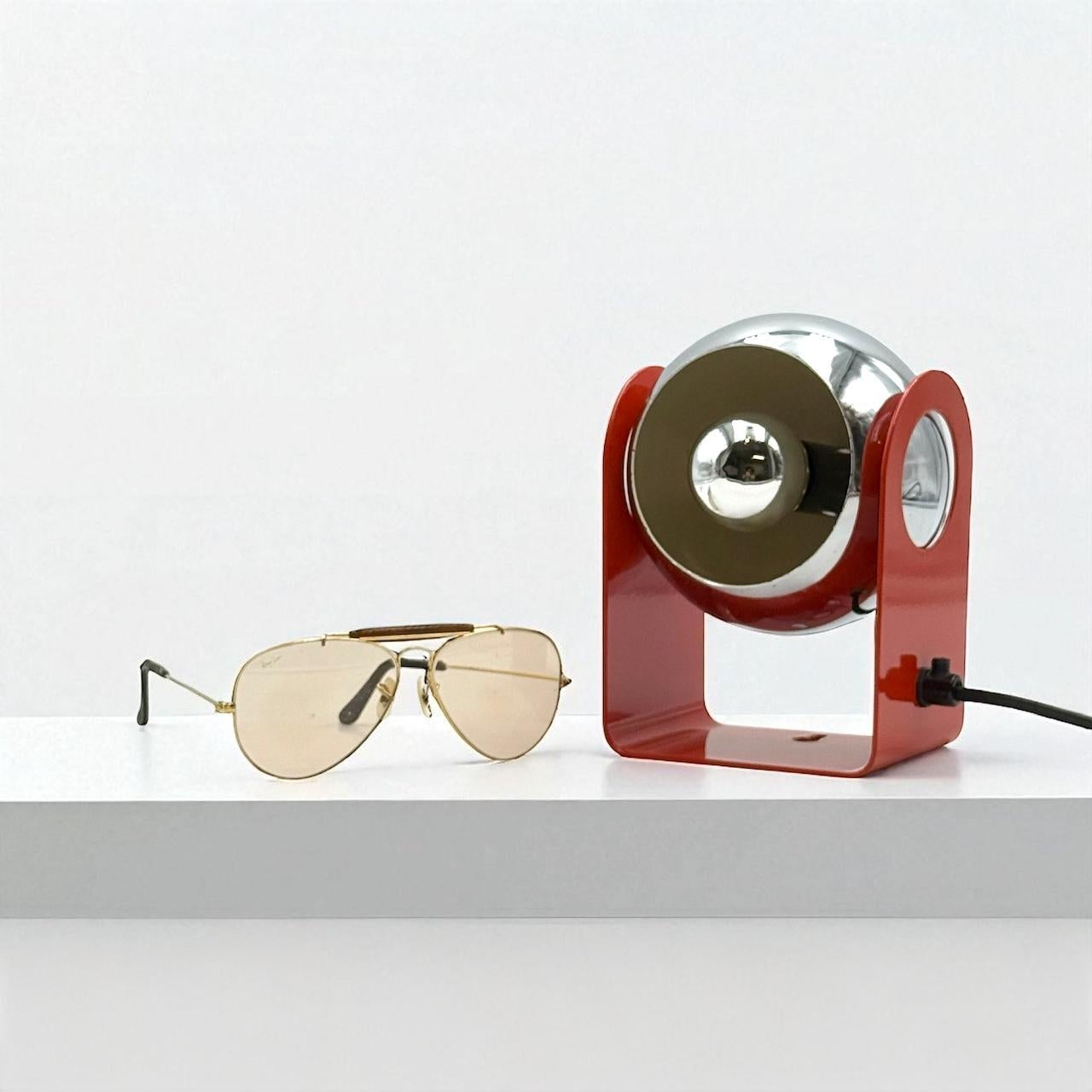 1970s Space Age Red & Chrome Eyeball Lamp, Table or Wall Light, Italy For Sale 5
