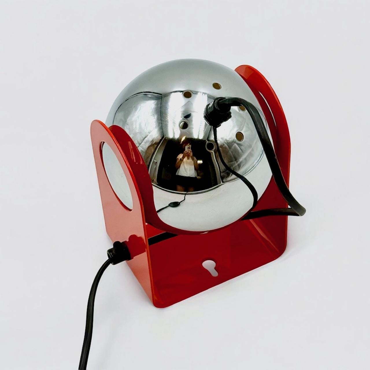 Italian 1970s Space Age Red & Chrome Eyeball Lamp, Table or Wall Light, Italy For Sale