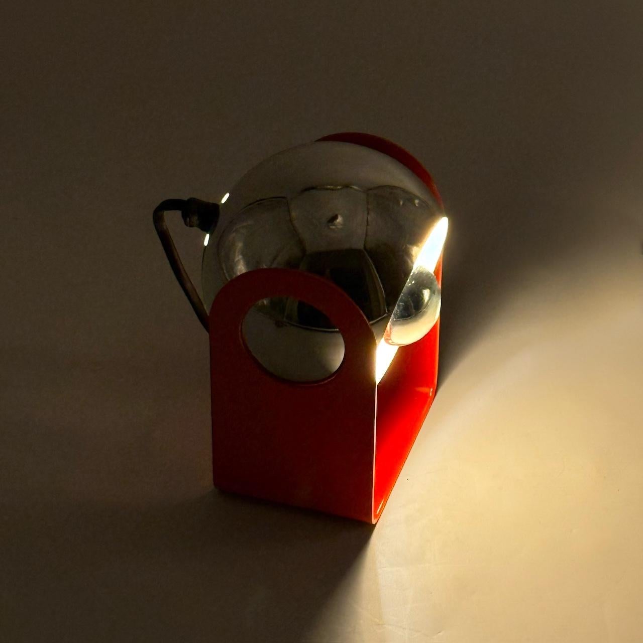 Metal 1970s Space Age Red & Chrome Eyeball Lamp, Table or Wall Light, Italy For Sale