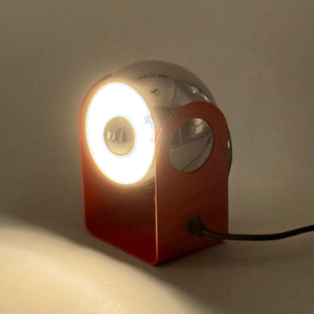1970s Space Age Red & Chrome Eyeball Lamp, Table or Wall Light, Italy For Sale 1