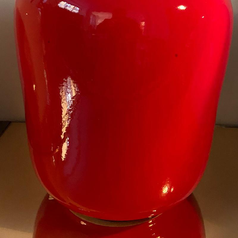 European 1970s Space Age Red Table Lamp Base in Ceramic by Gabbianelli, Made in Italy For Sale