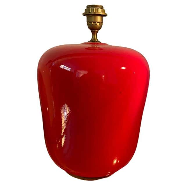 1970s Space Age Red Table Lamp Base in Ceramic by Gabbianelli, Made in ...