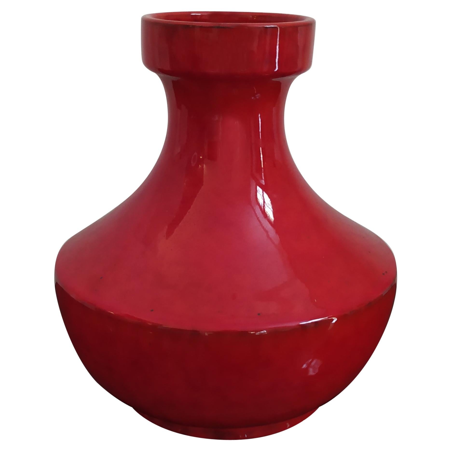 Vase rouge de l'ère spatiale des années 1970 en céramique de Gabbianelli, fabriqué en Italie