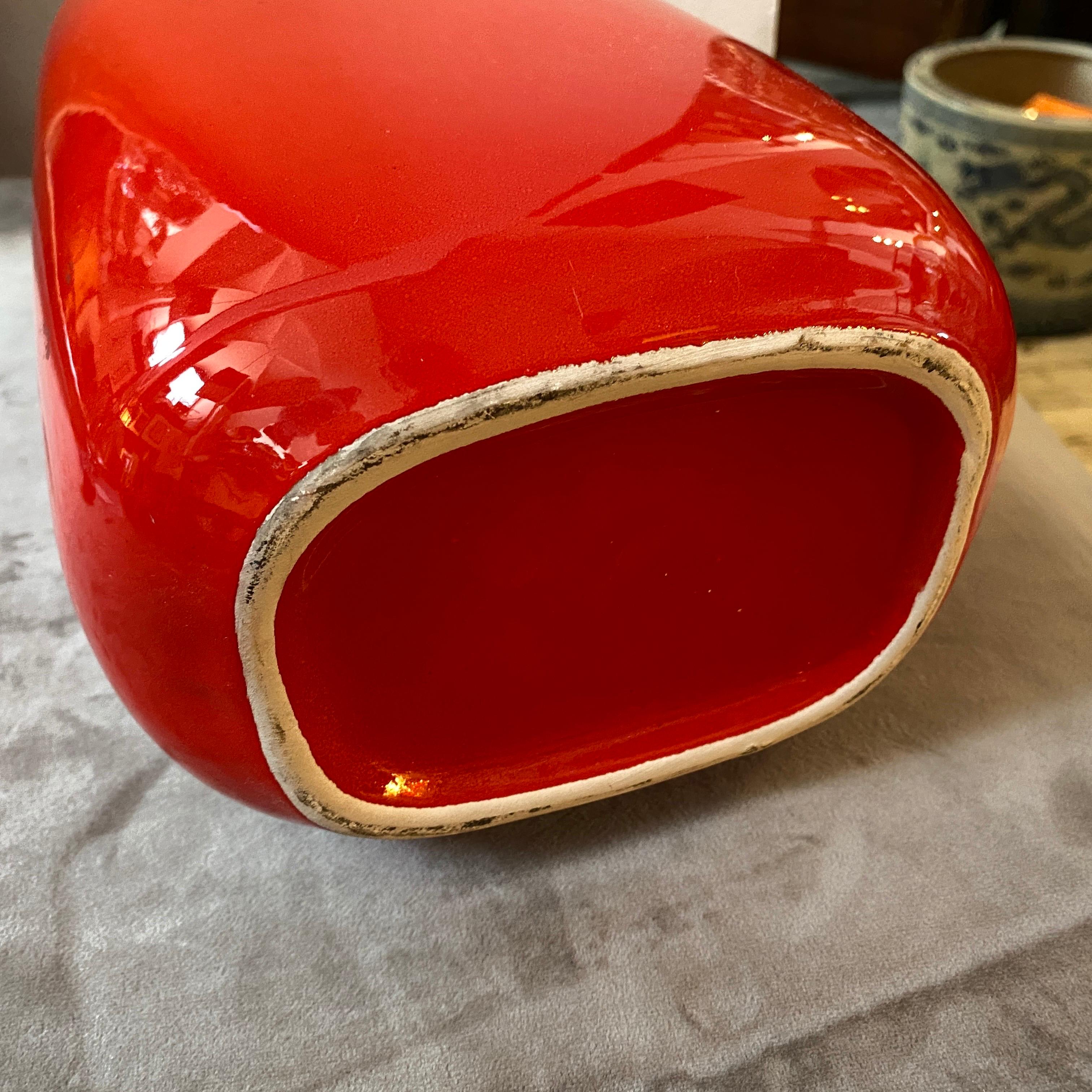 1970s Space Age Red Vetrochina Ceramic Italian Vase by Vittorio Fulgenzi 1