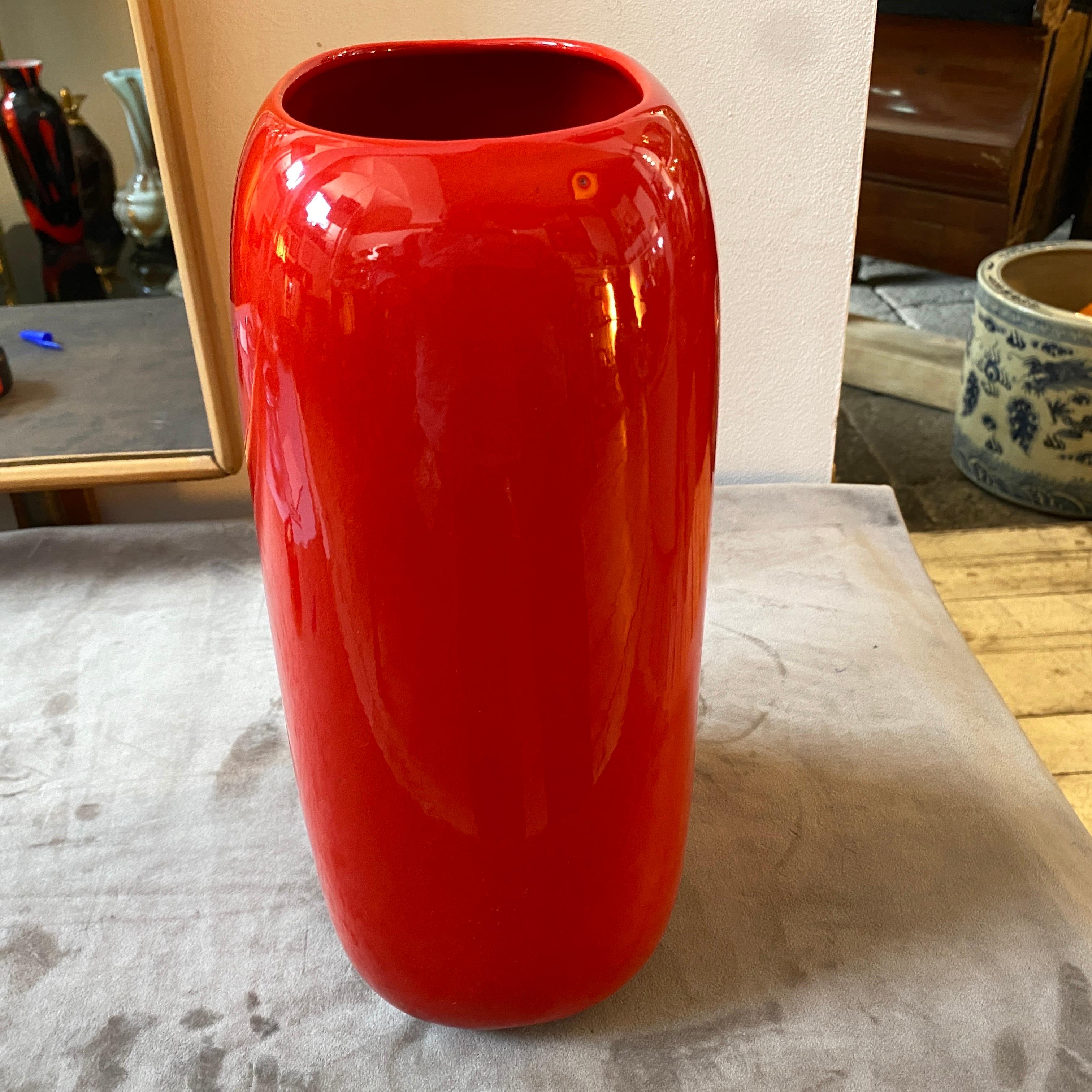 1970s Space Age Red Vetrochina Ceramic Italian Vase by Vittorio Fulgenzi 2