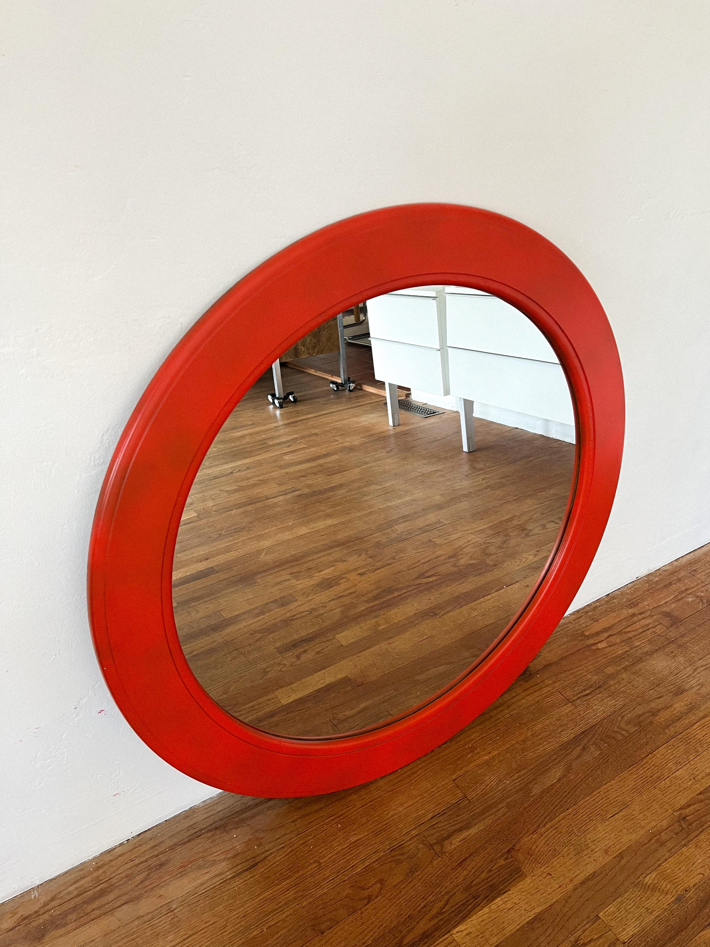 Italian 1970s Space Age Round Red Wall Mirror For Sale