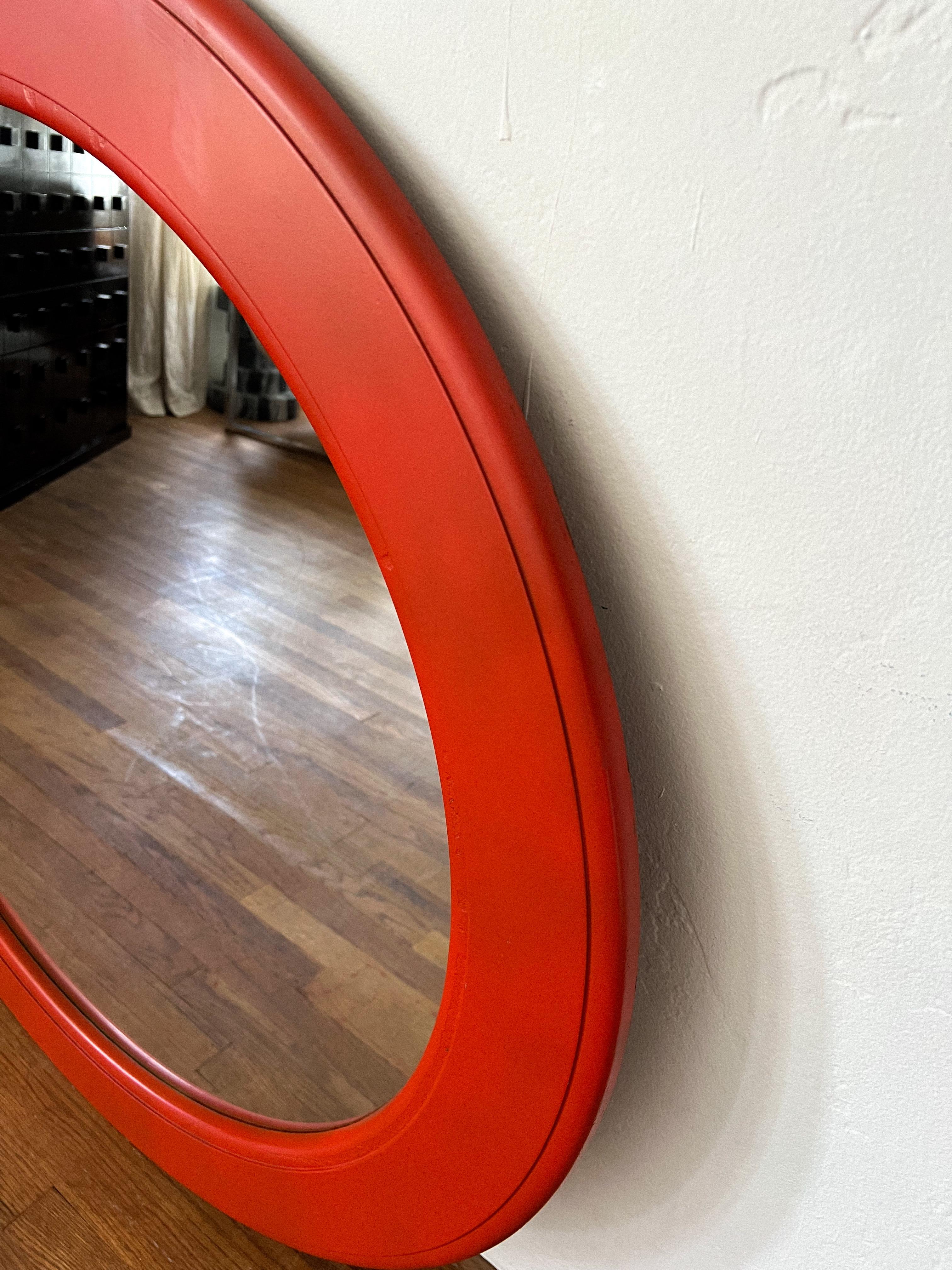 Late 20th Century 1970s Space Age Round Red Wall Mirror For Sale