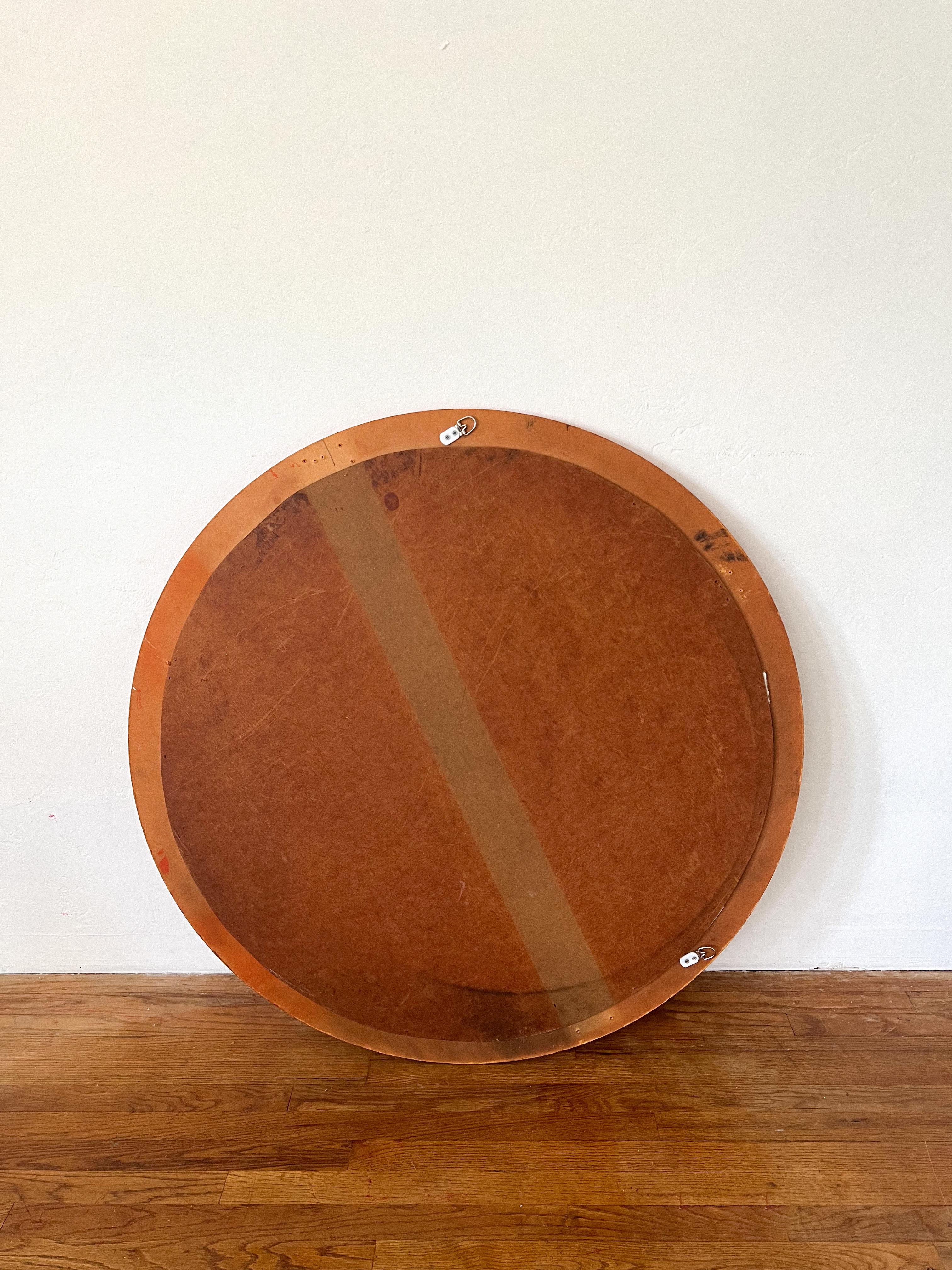 Wood 1970s Space Age Round Red Wall Mirror For Sale