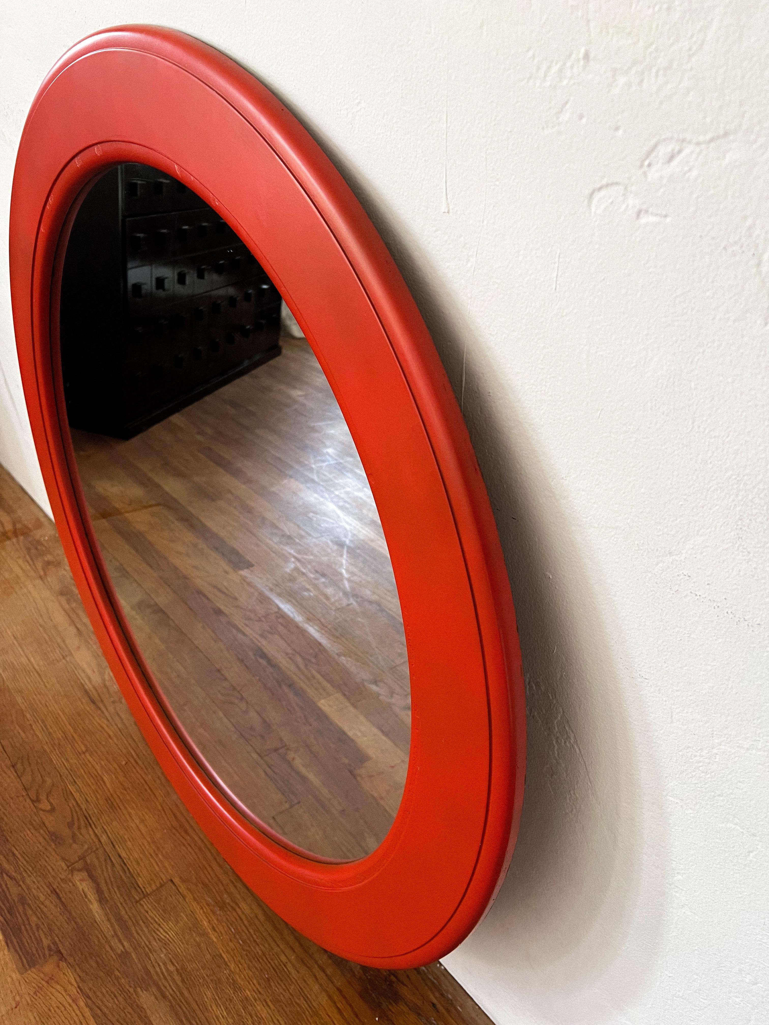 1970s Space Age Round Red Wall Mirror For Sale 1